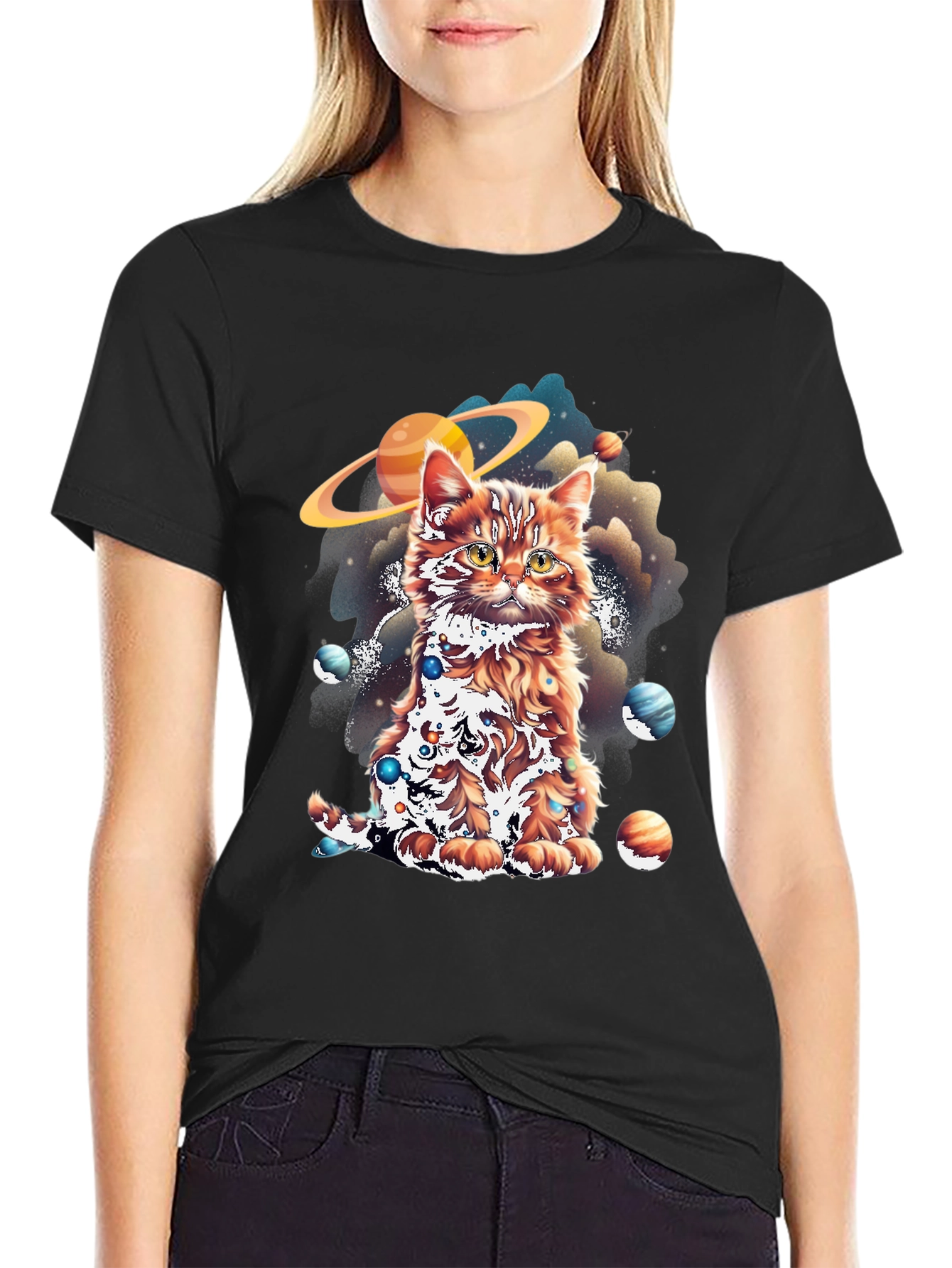 Cosmic Cat Graphic Tee - Black