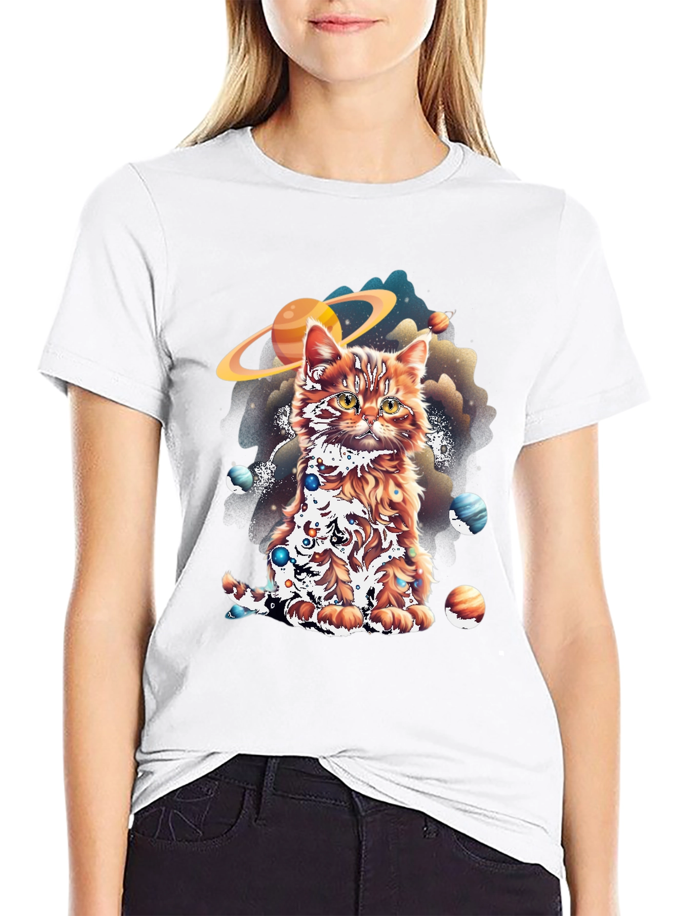 Cosmic Cat Graphic Tee - Black