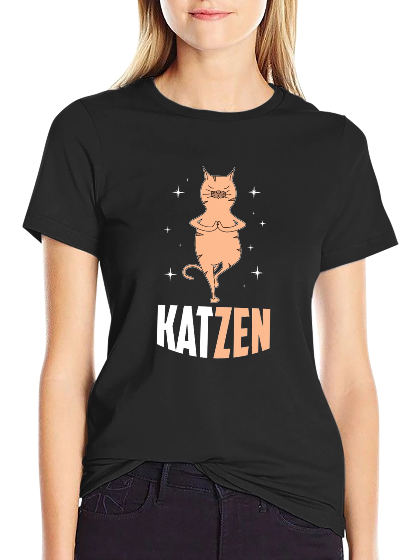 Katzen Yoga Black T-Shirt
