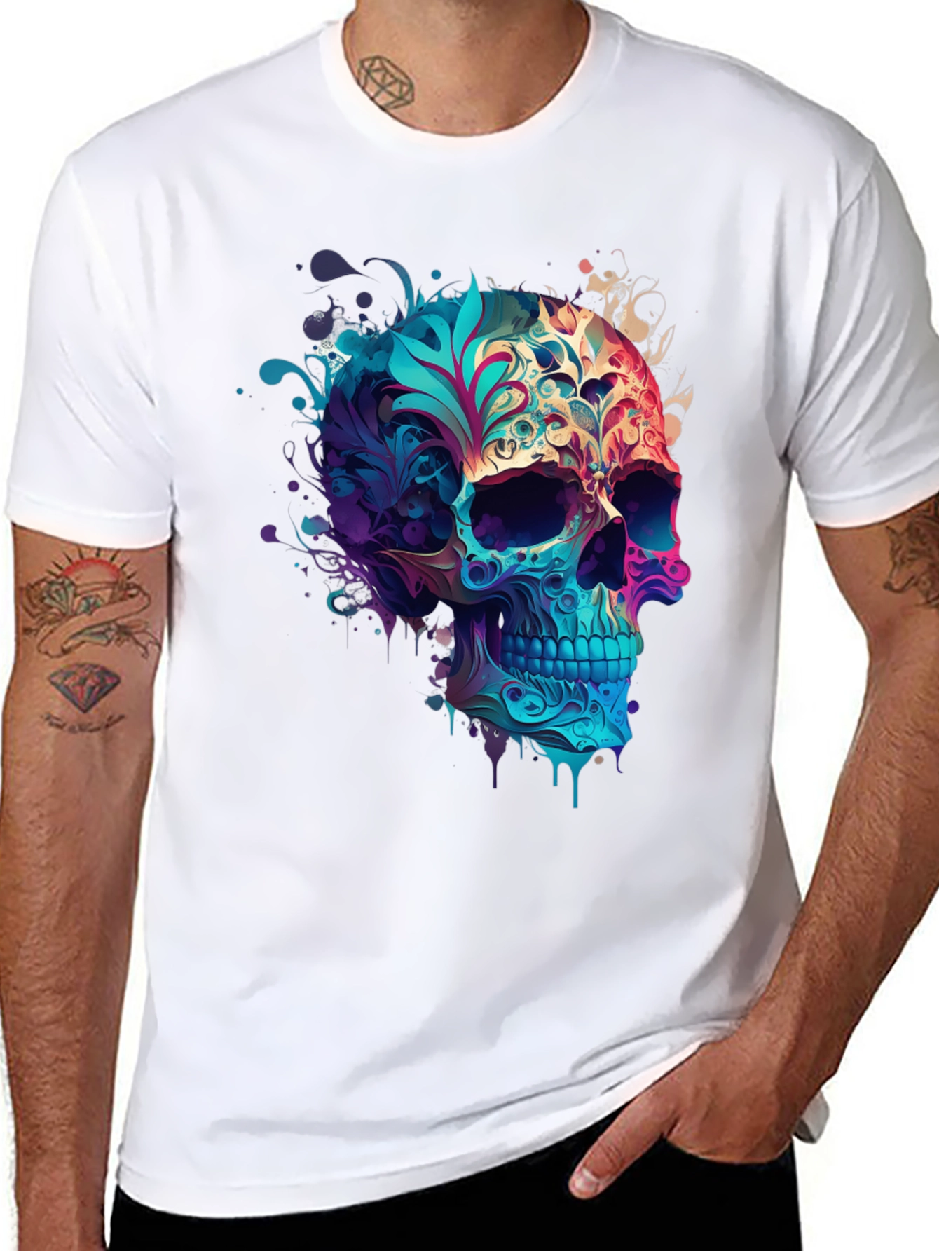 Floral Skull Graphic Black T-Shirt