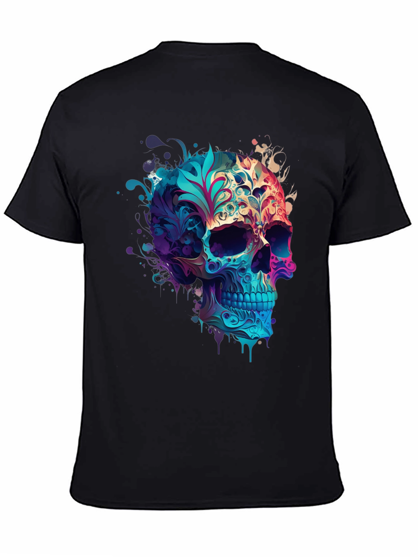 Floral Skull Graphic Black T-Shirt