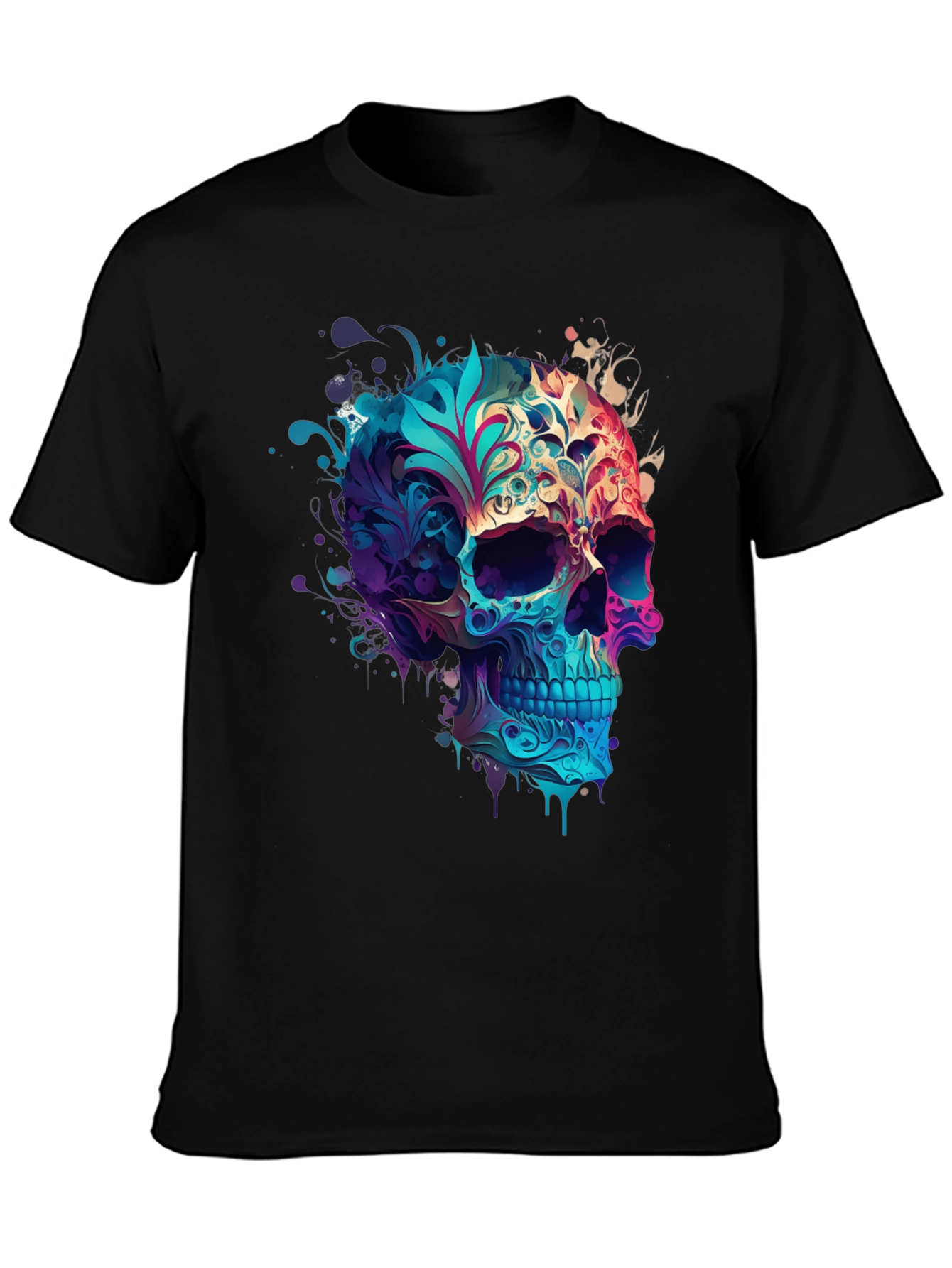 Floral Skull Graphic Black T-Shirt
