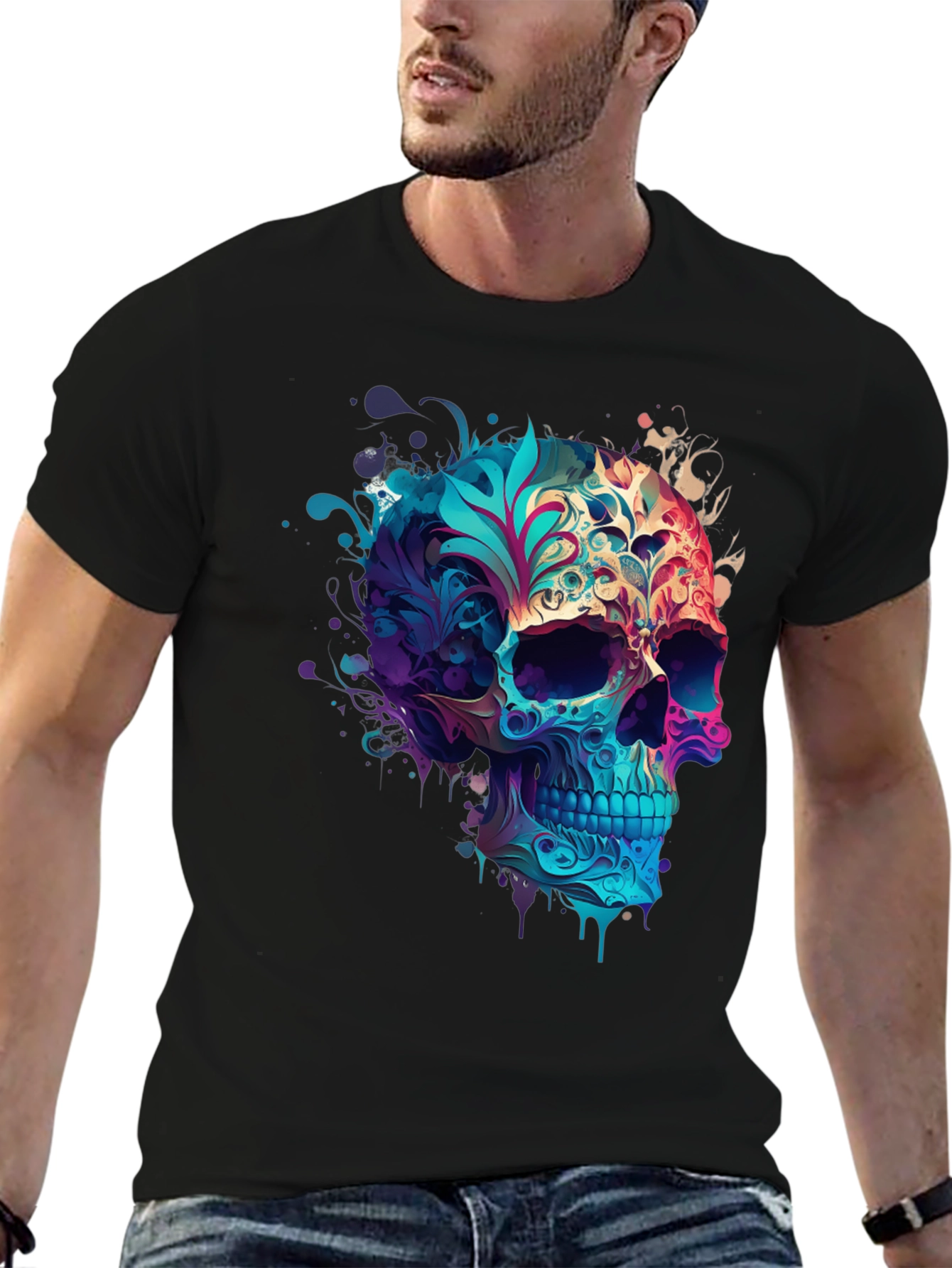 Floral Skull Graphic Black T-Shirt