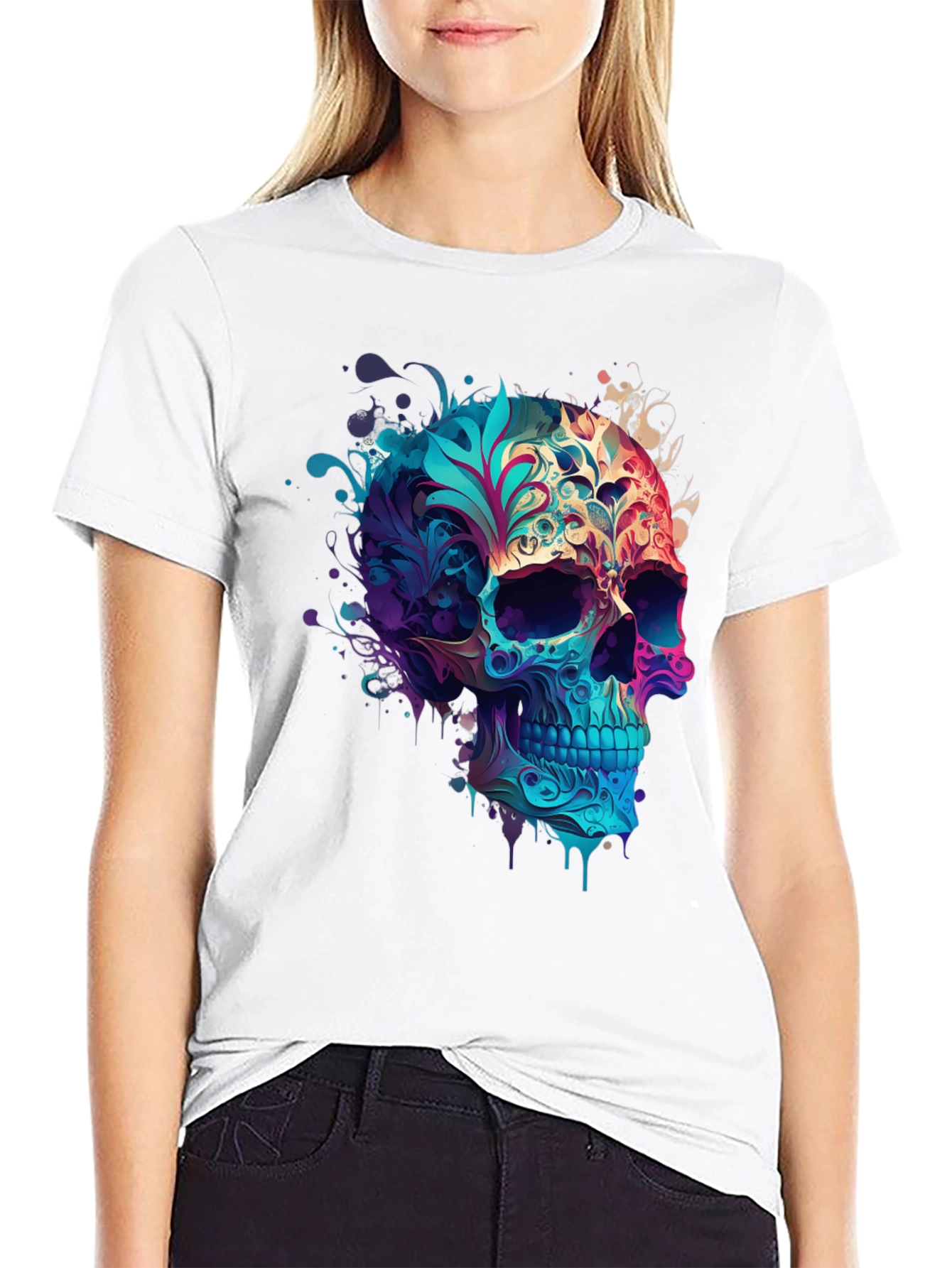 Floral Skull Graphic Black T-Shirt