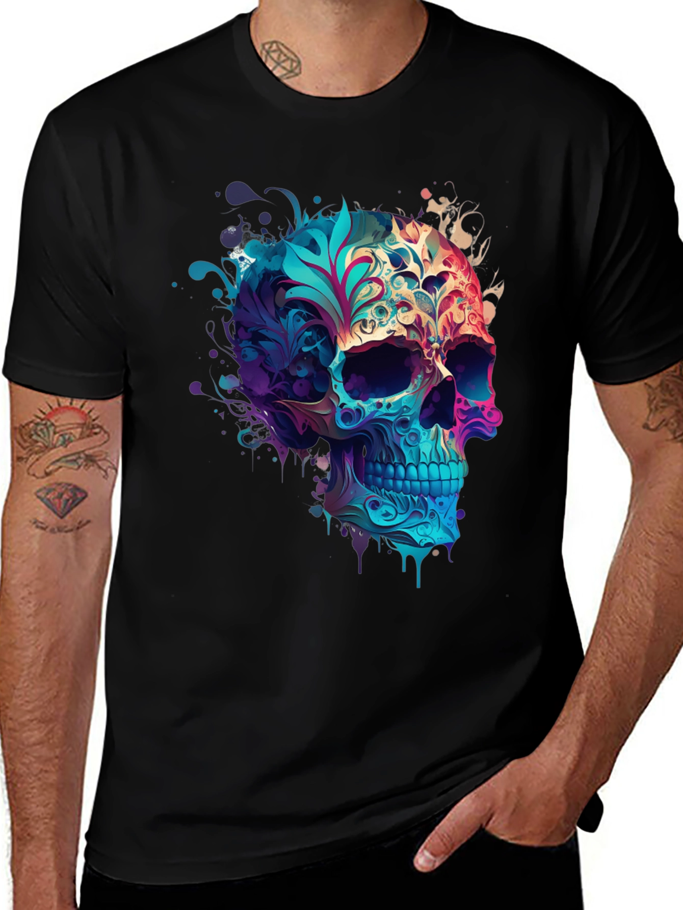 Floral Skull Graphic Black T-Shirt