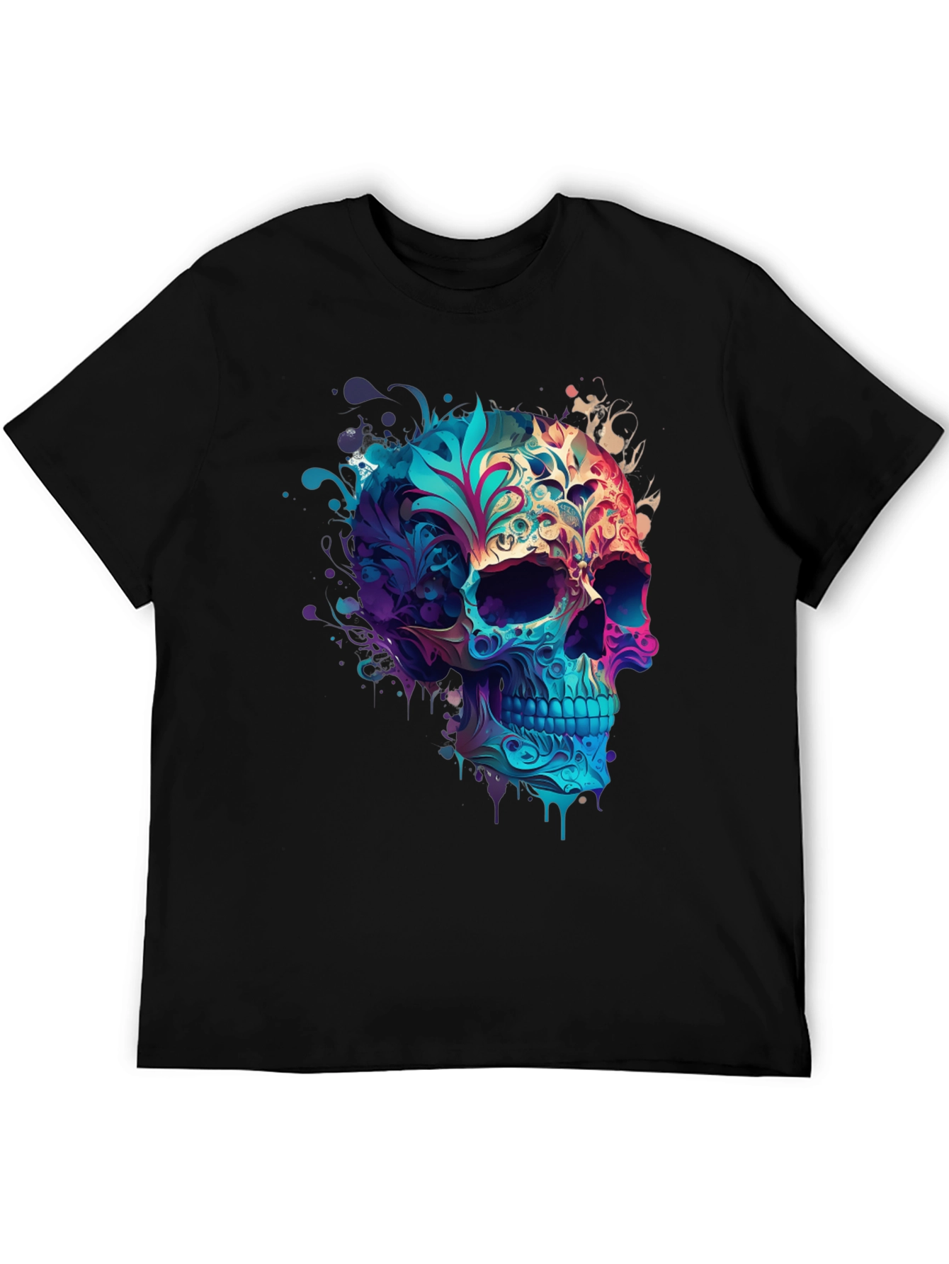 Floral Skull Graphic Black T-Shirt