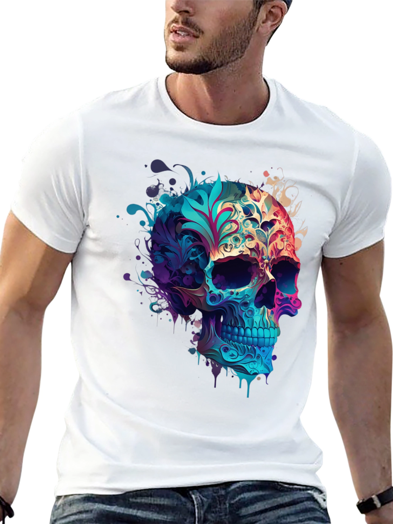 Floral Skull Graphic Black T-Shirt