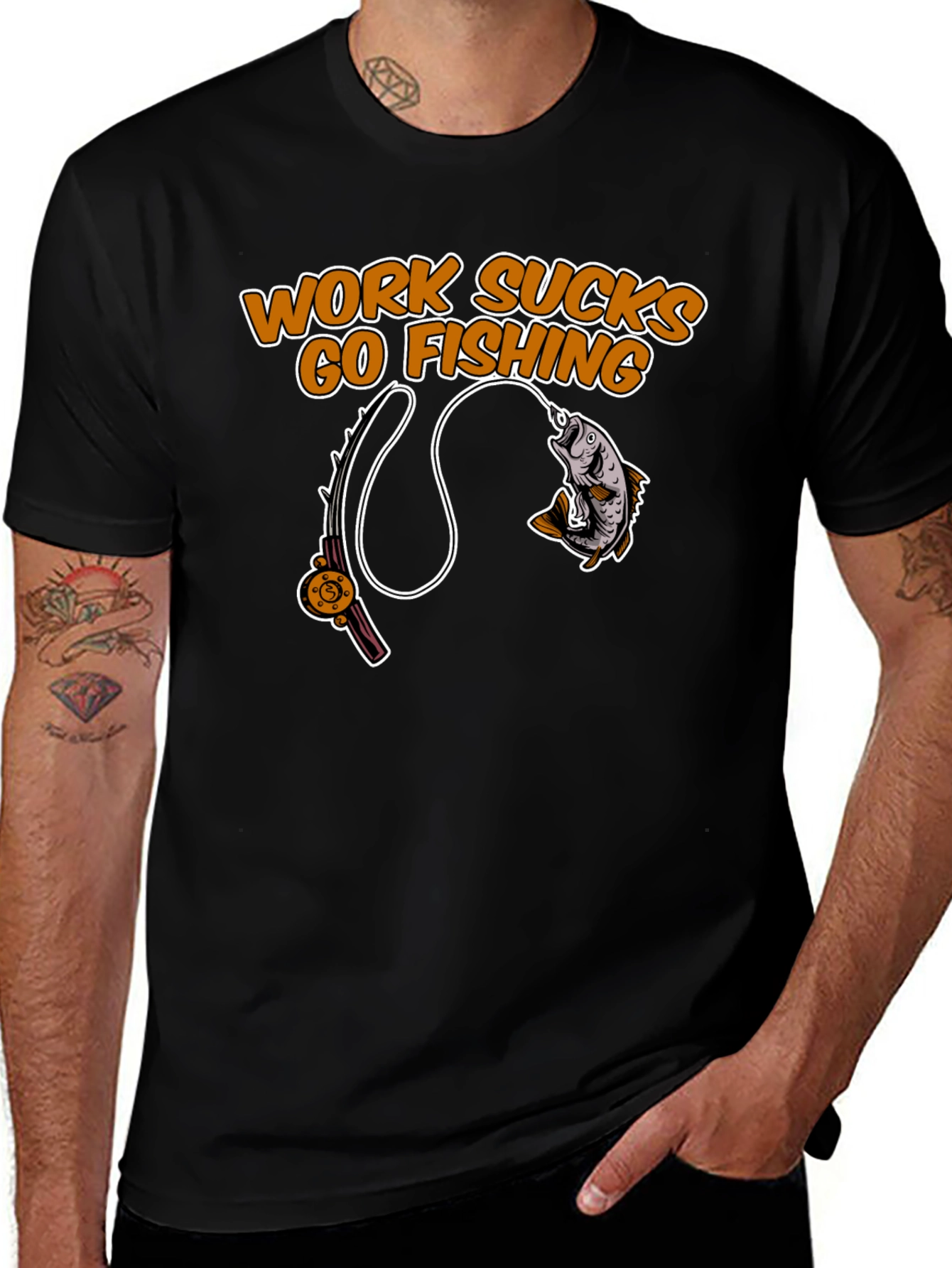Work Sucks Go Fishing Black T-Shirt