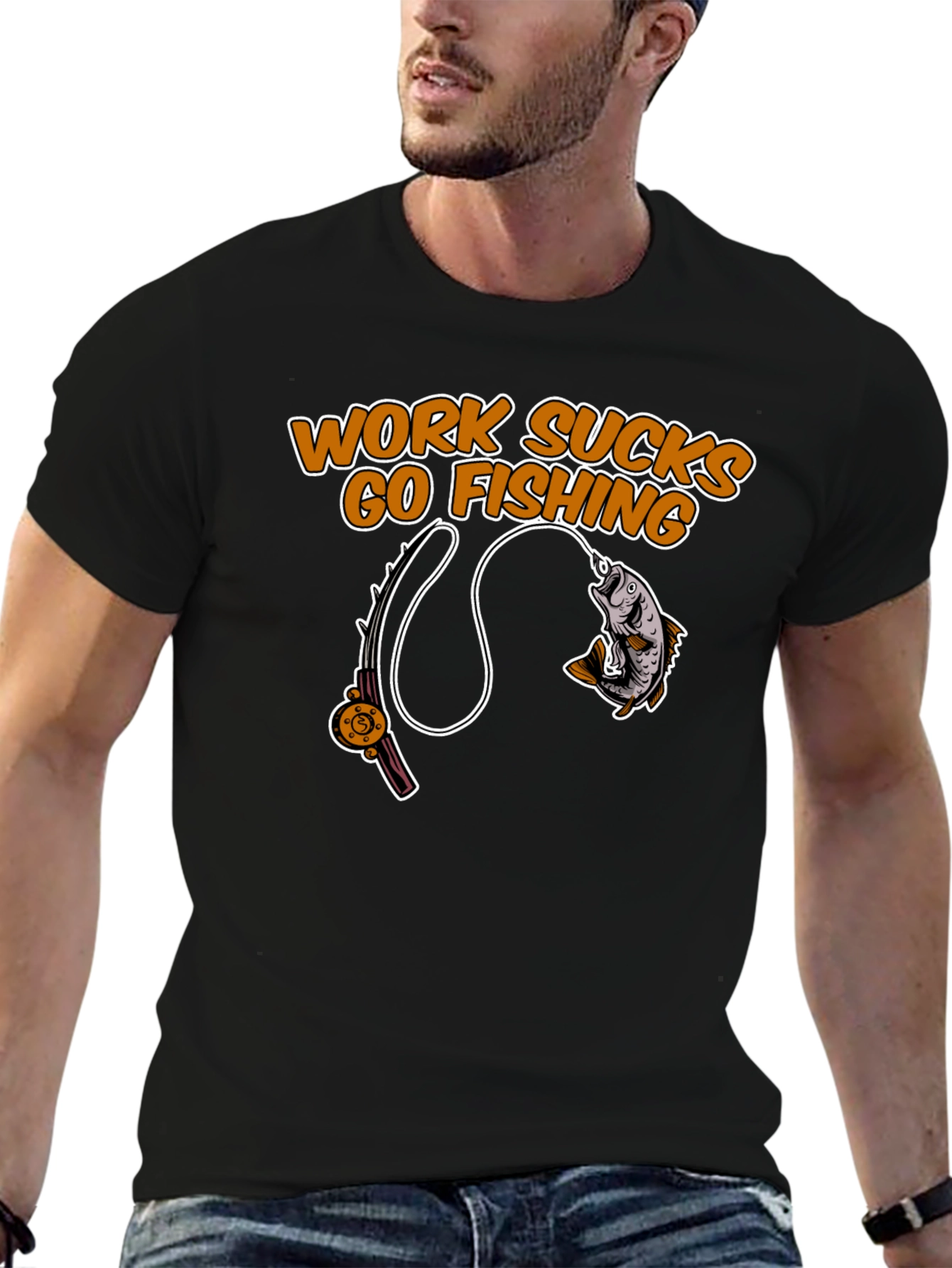 Work Sucks Go Fishing Black T-Shirt
