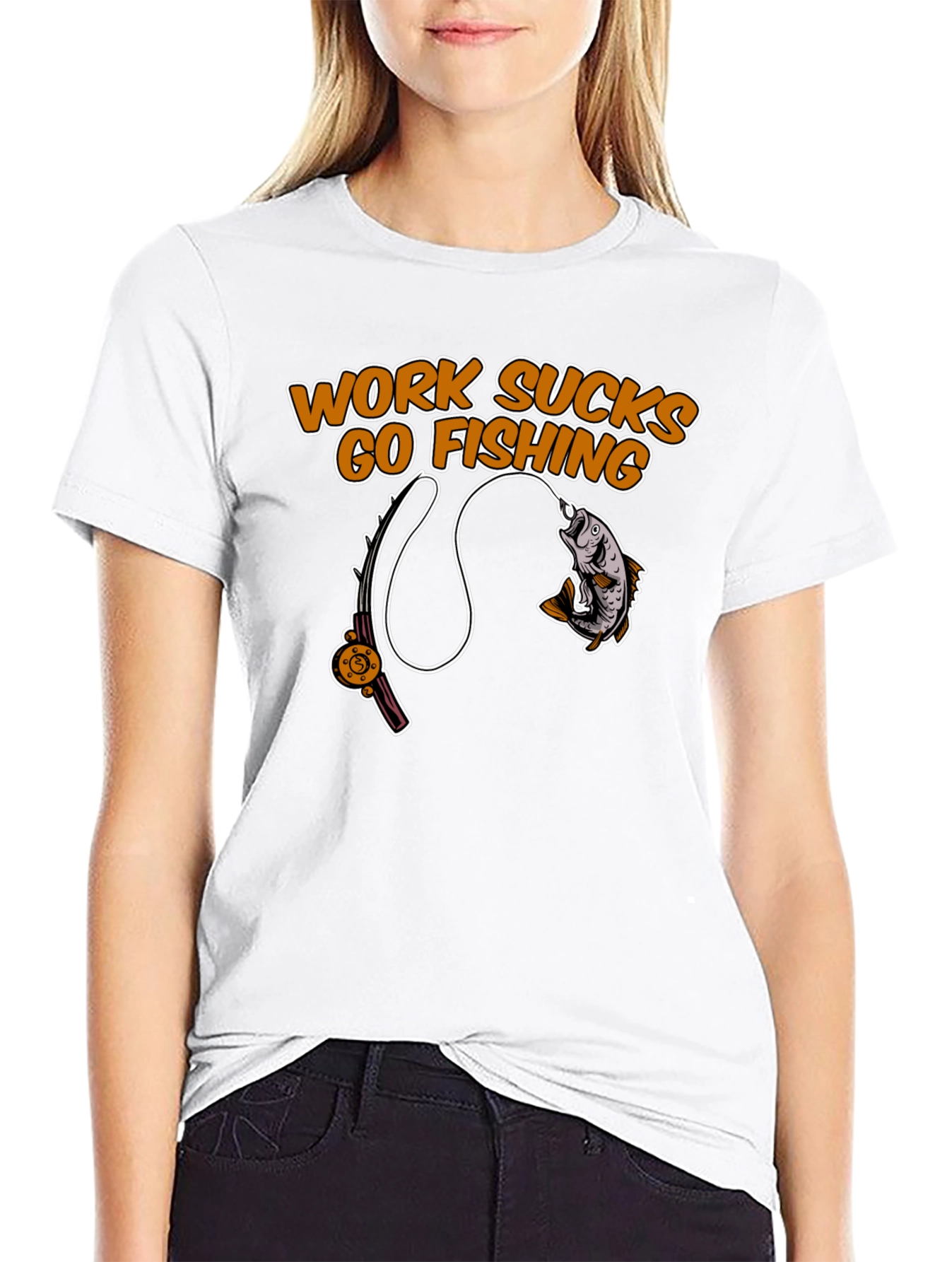 Work Sucks Go Fishing Black T-Shirt