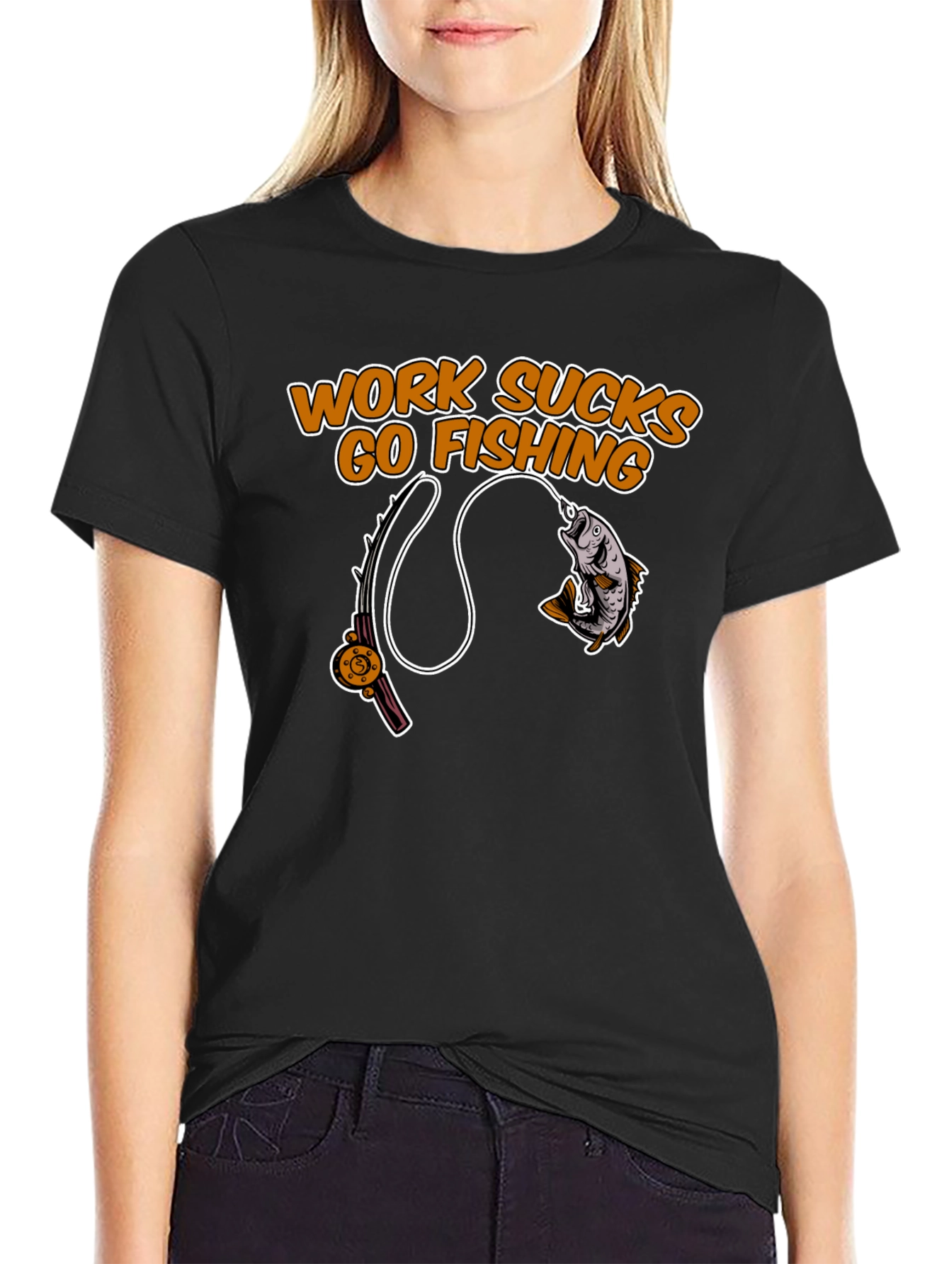Work Sucks Go Fishing Black T-Shirt