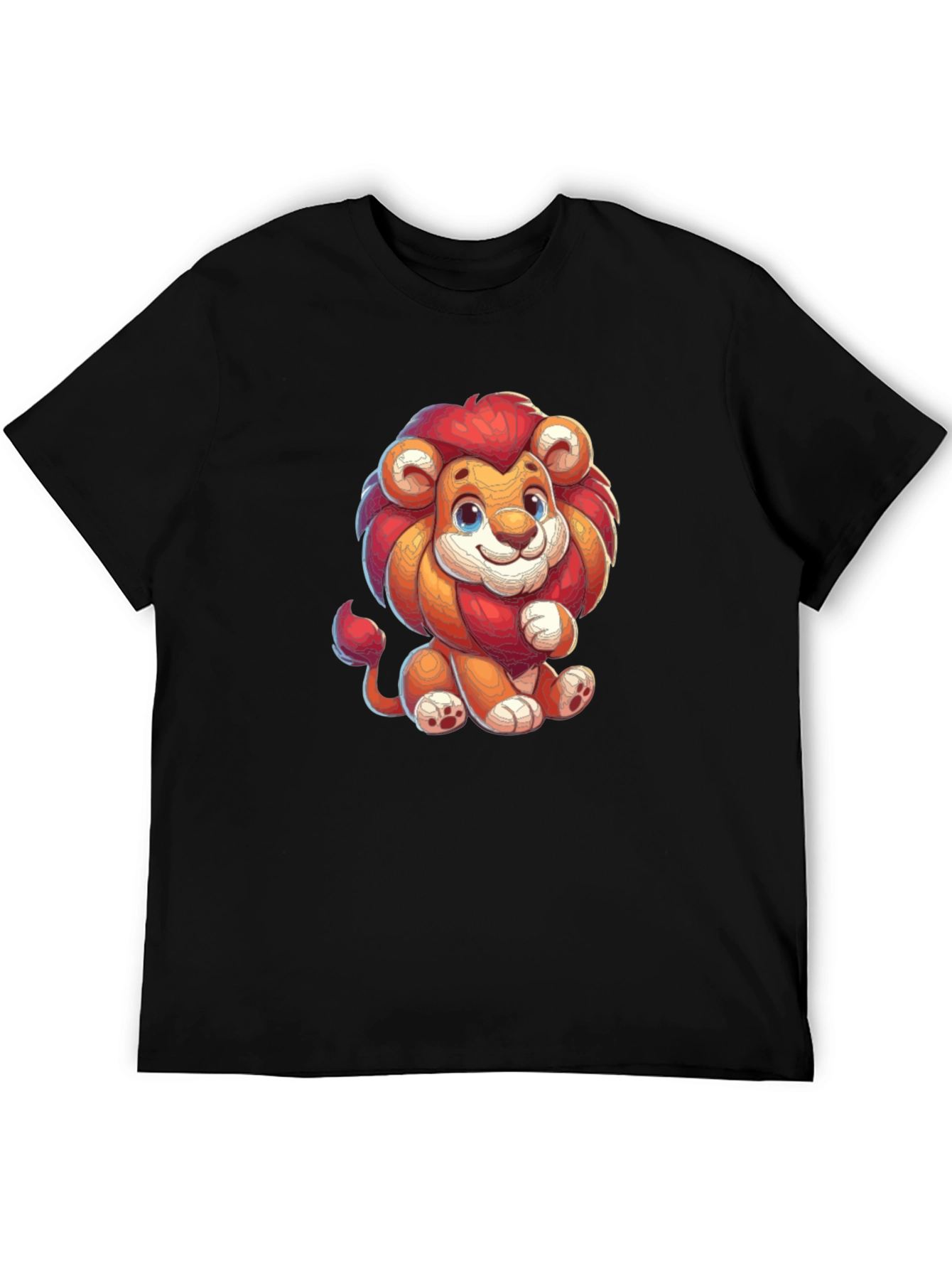 Cute Cartoon Lion Black T-shirt