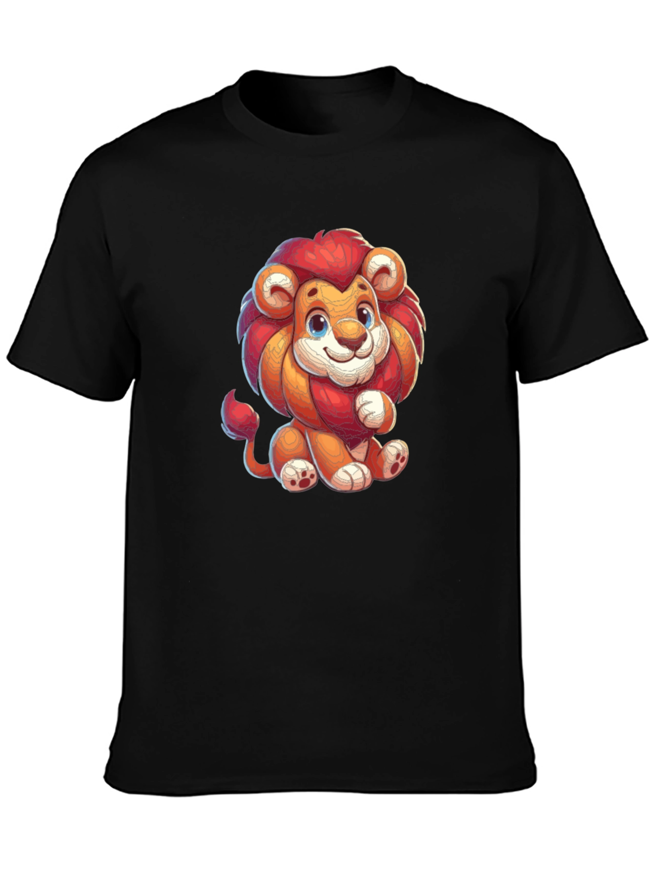 Cute Cartoon Lion Black T-shirt