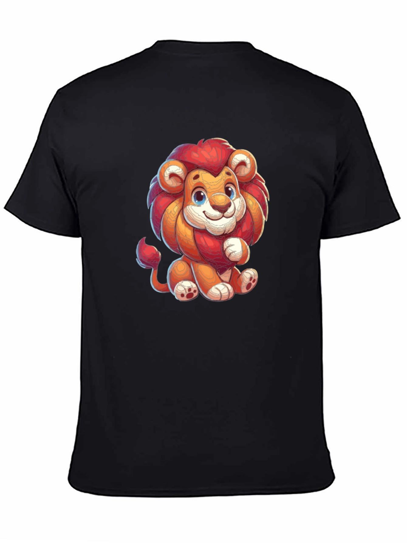 Cute Cartoon Lion Black T-shirt