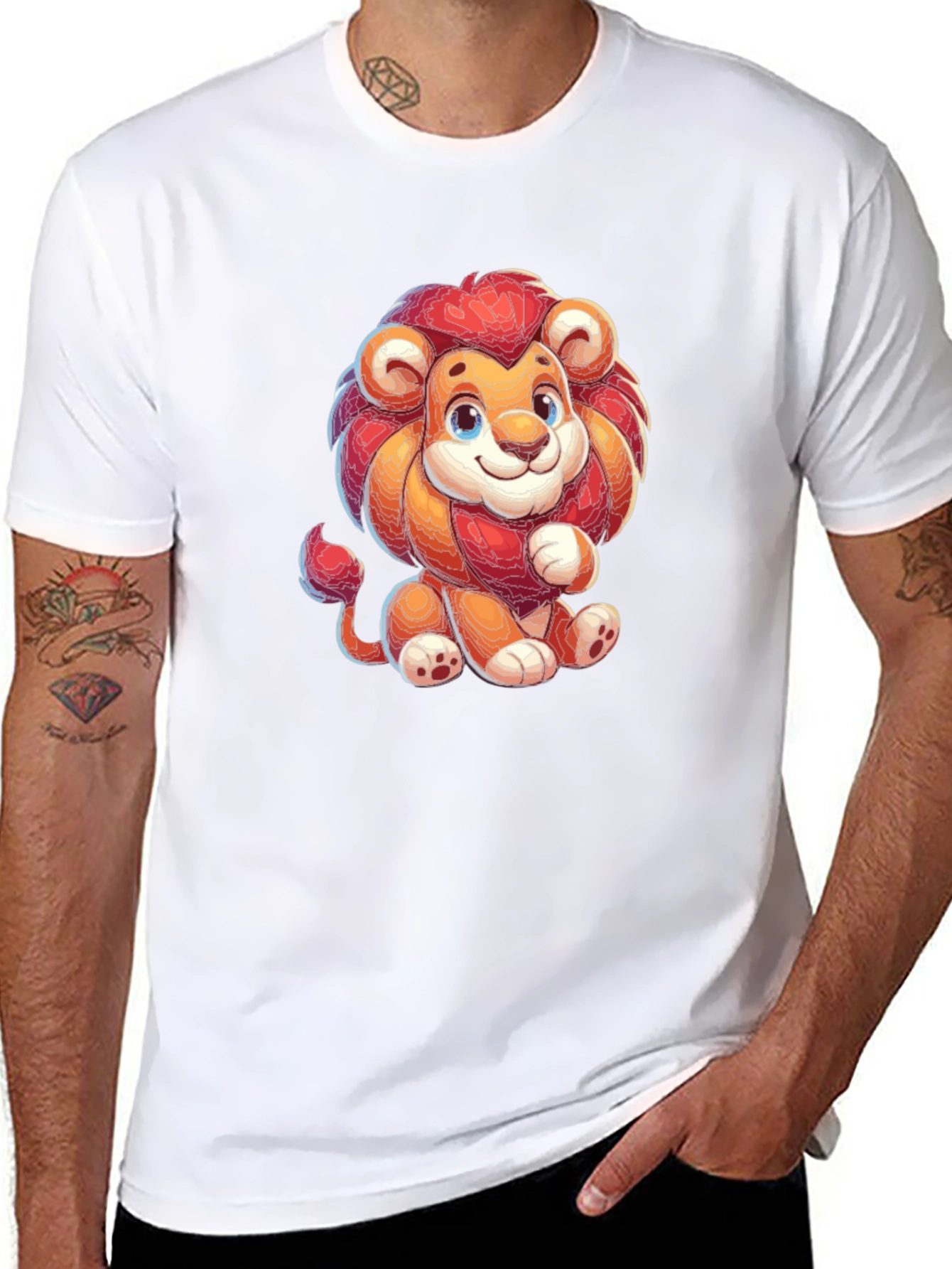 Cute Cartoon Lion Black T-shirt