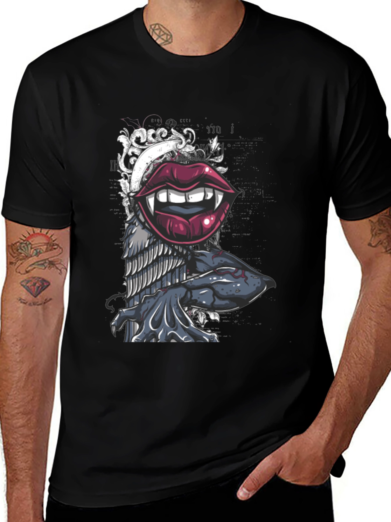 Vampire Lips Graphic Tee - Black