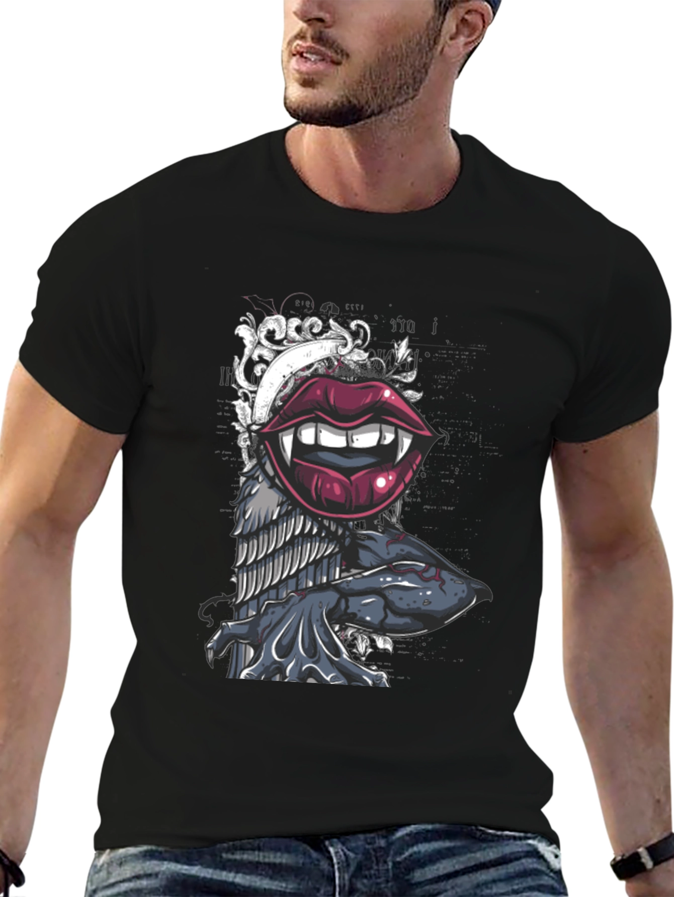 Vampire Lips Graphic Tee - Black