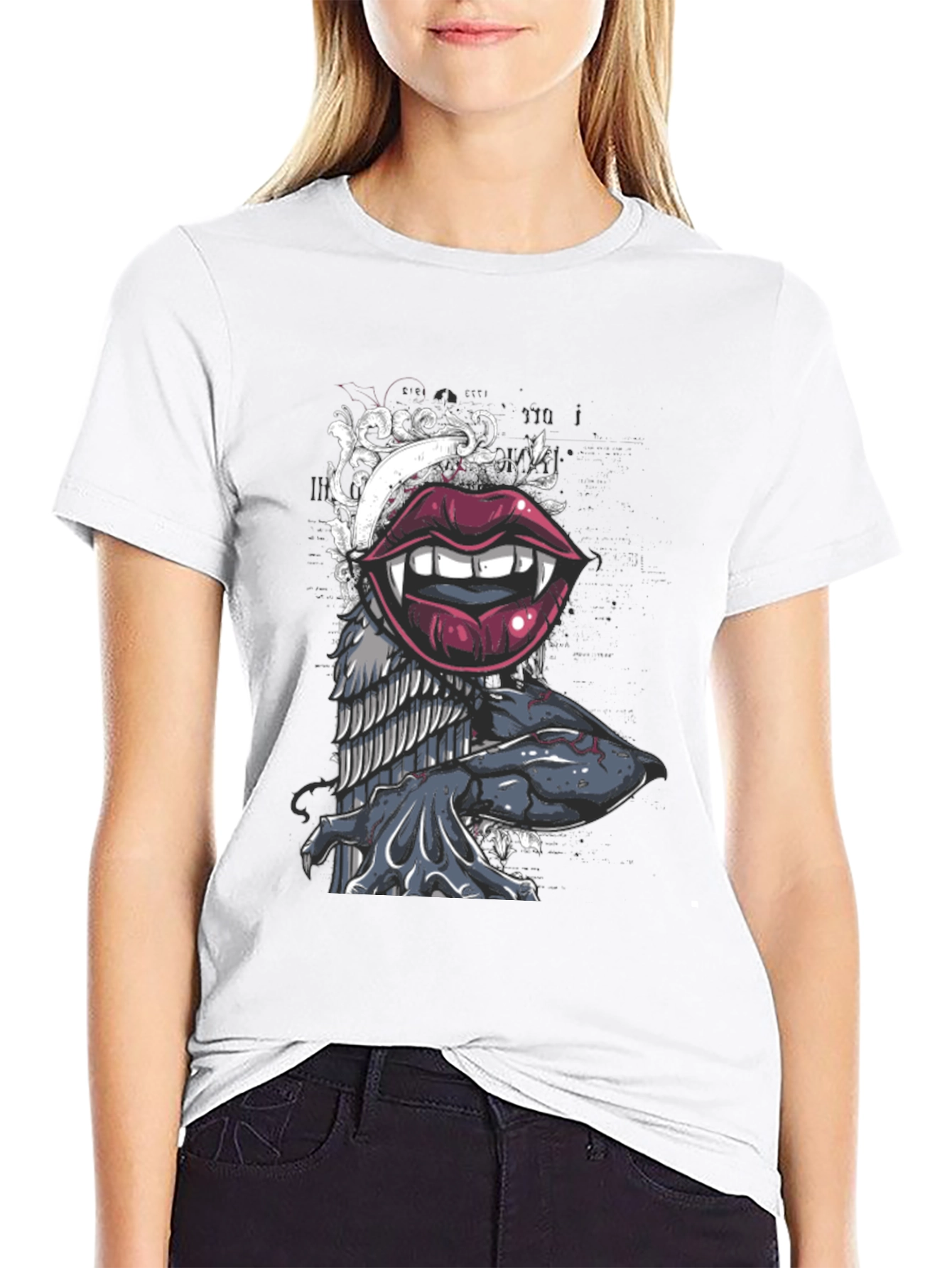Vampire Lips Graphic Tee - Black