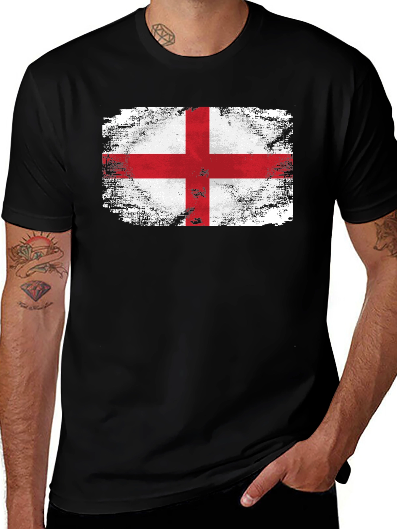 England Flag Graphic T-Shirt - Distressed Look