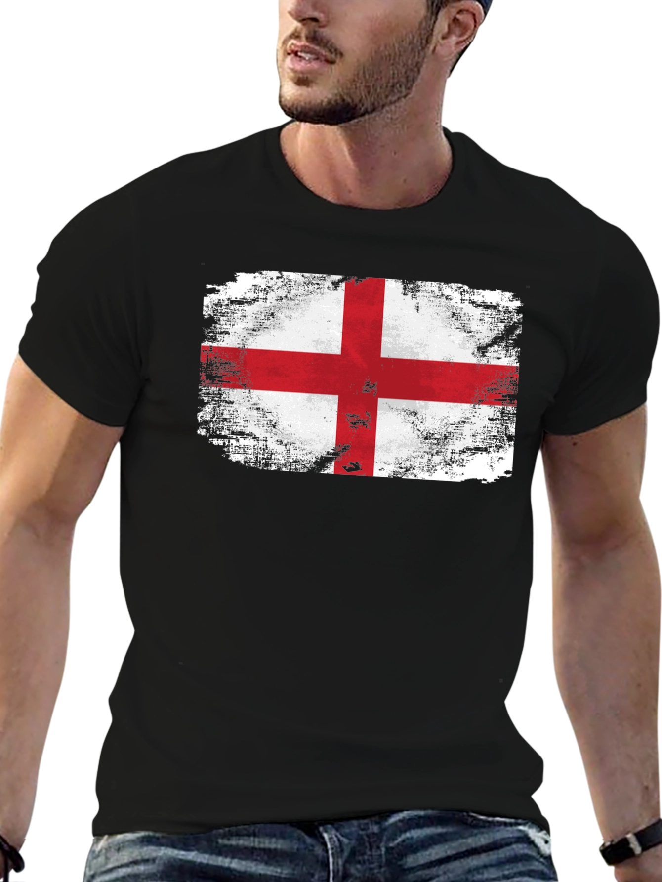 England Flag Graphic T-Shirt - Distressed Look