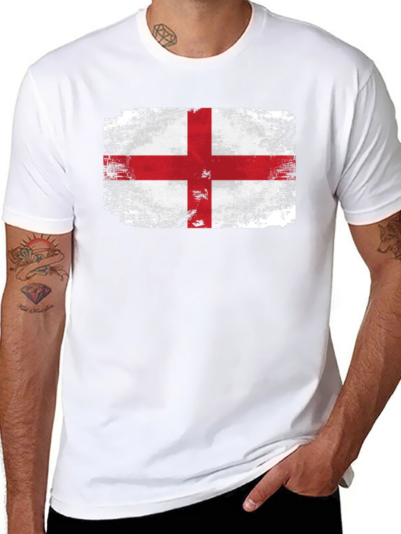 England Flag Graphic T-Shirt - Distressed Look