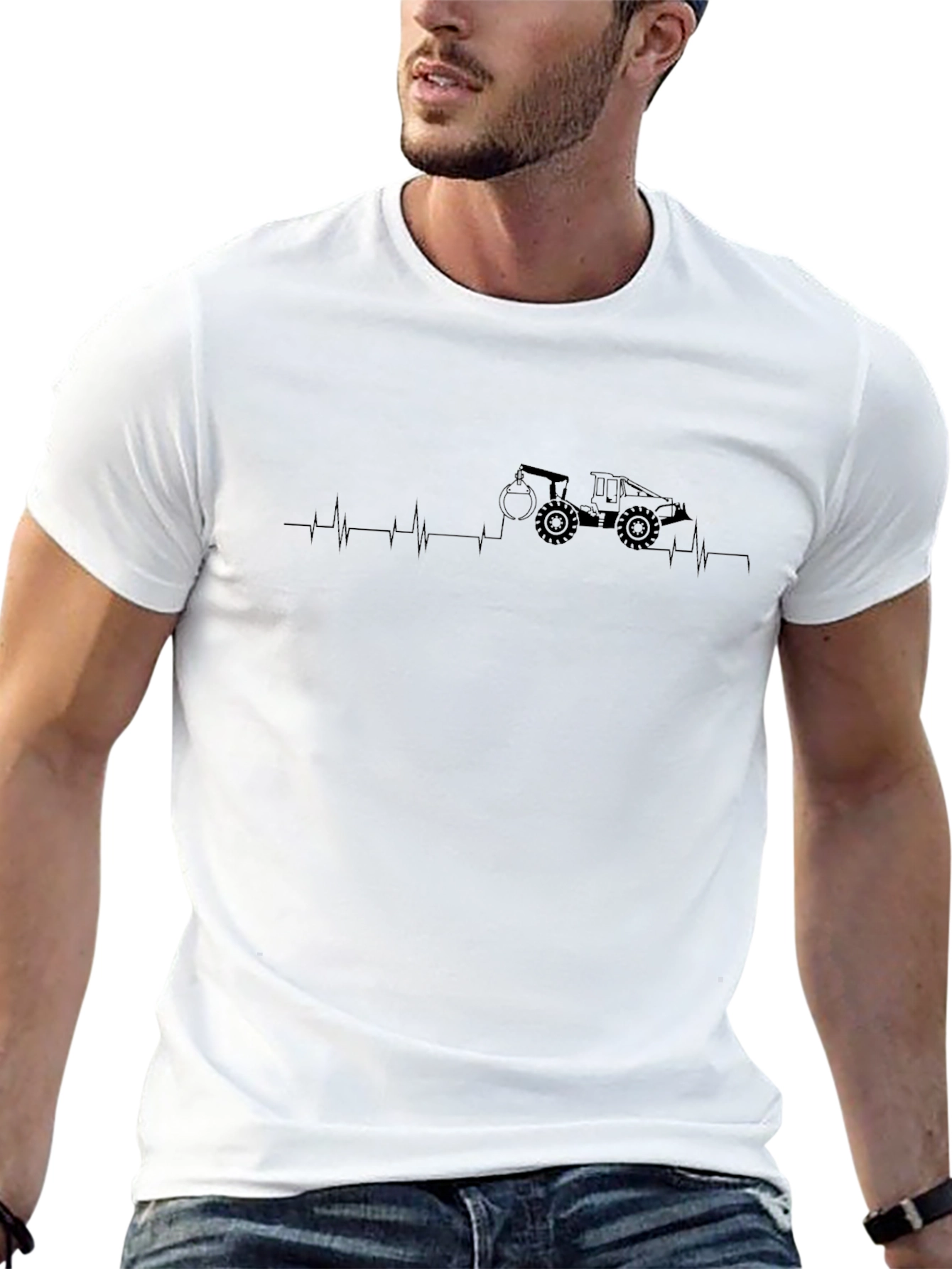 Excavator Heartbeat Graphic Tee - Black