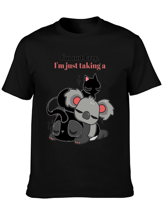 Lazy Koala & Cat Nap T-Shirt - Funny Sleep Tee