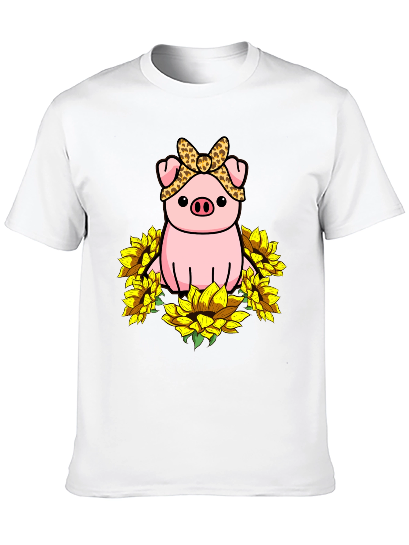 Cute Pig Sunflower Graphic T-Shirt