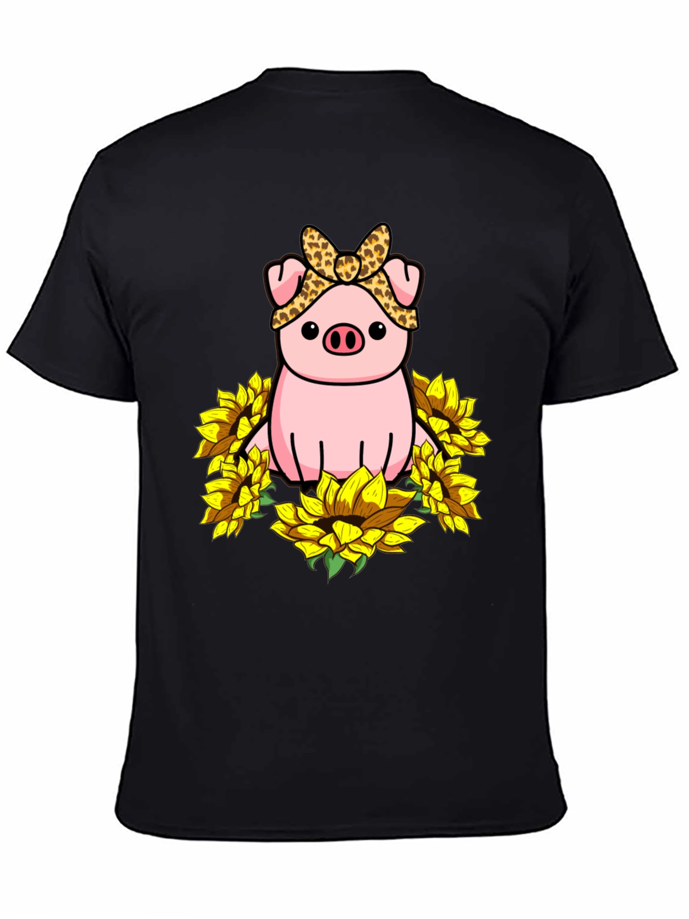 Cute Pig Sunflower Graphic T-Shirt