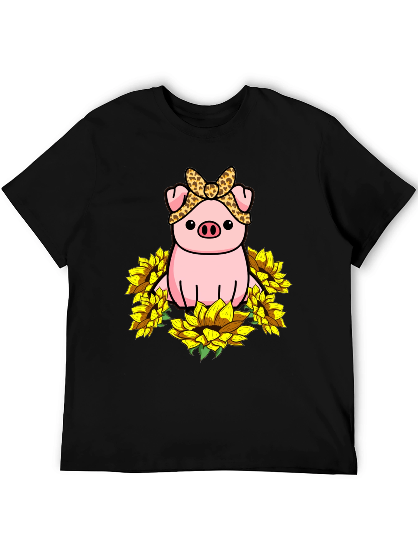Cute Pig Sunflower Graphic T-Shirt