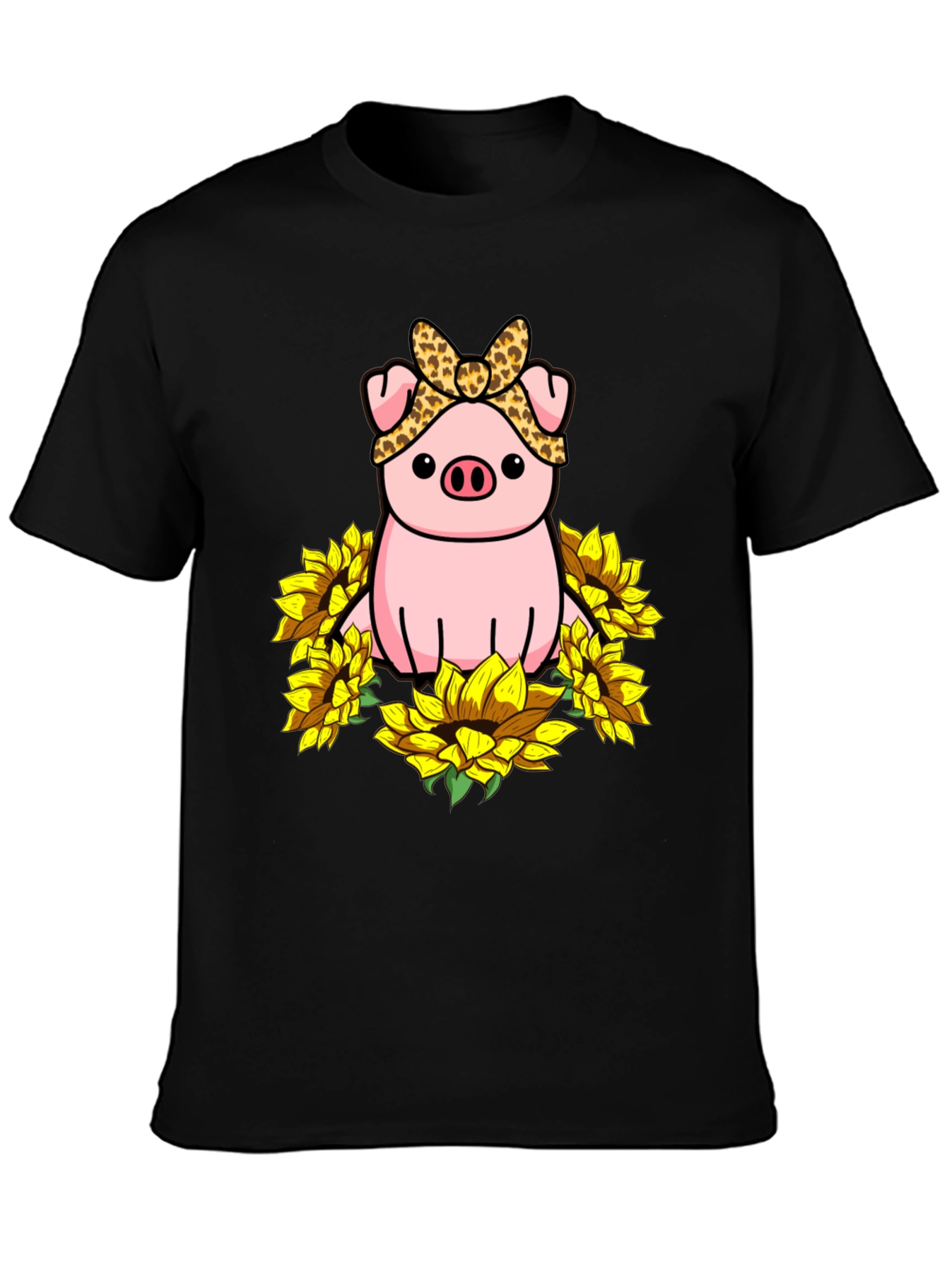 Cute Pig Sunflower Graphic T-Shirt