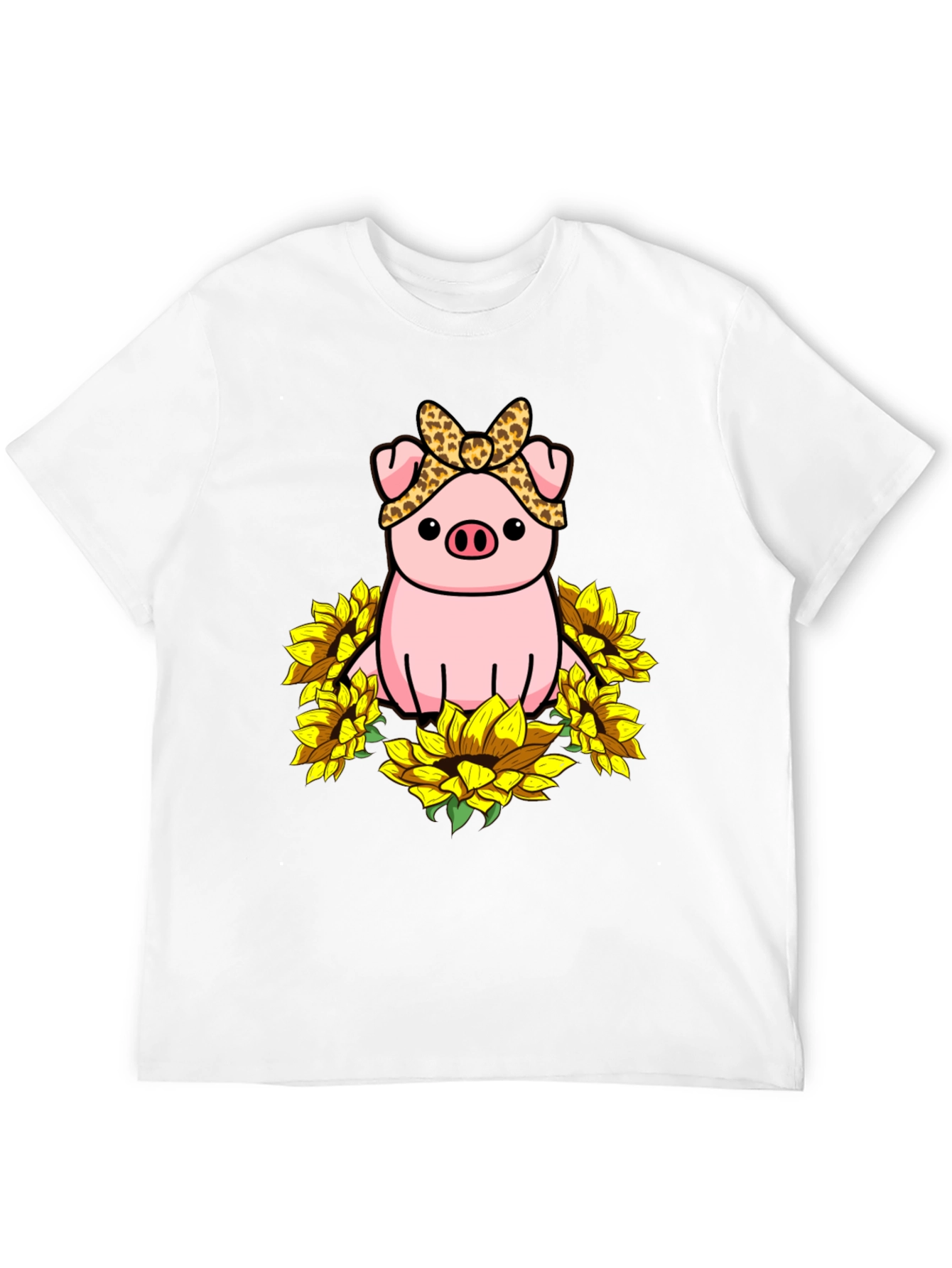 Cute Pig Sunflower Graphic T-Shirt