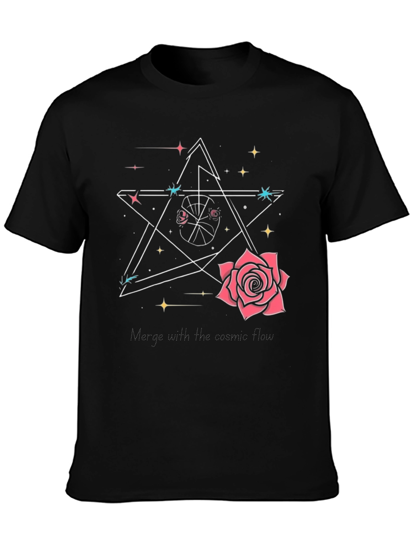 Cosmic Rose Star Black Graphic Tee