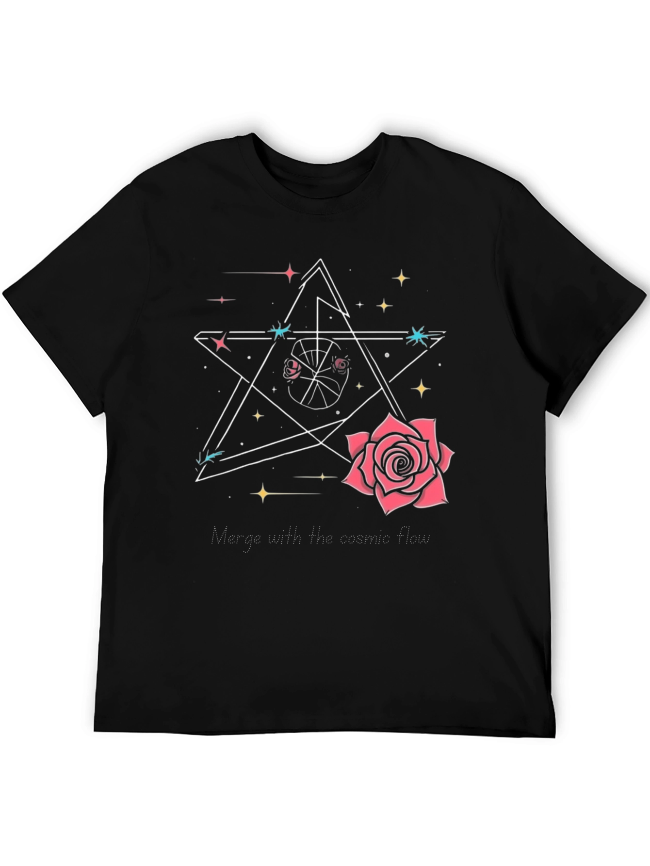 Cosmic Rose Star Black Graphic Tee