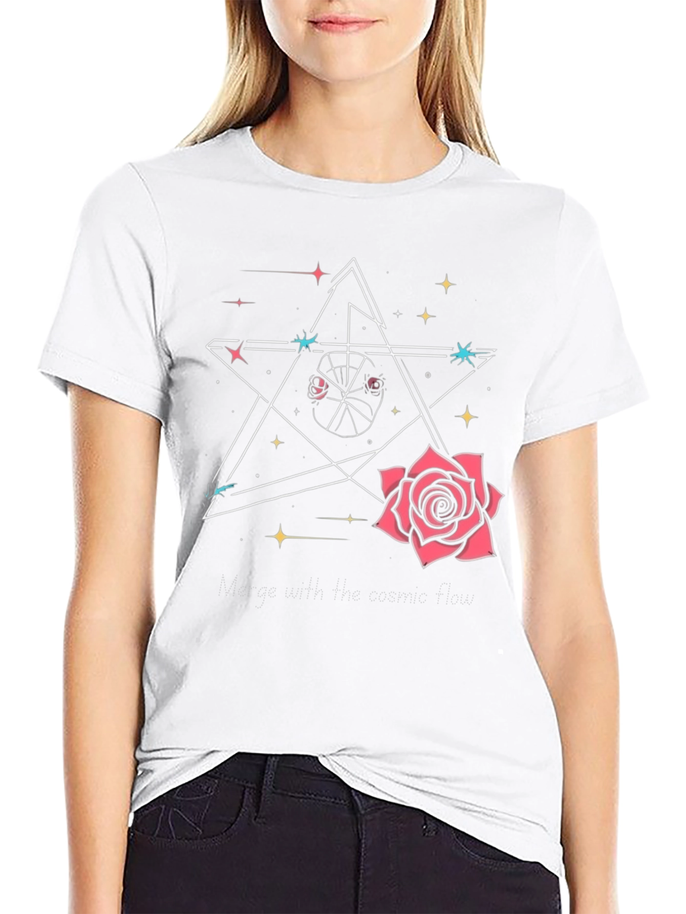 Cosmic Rose Star Black Graphic Tee