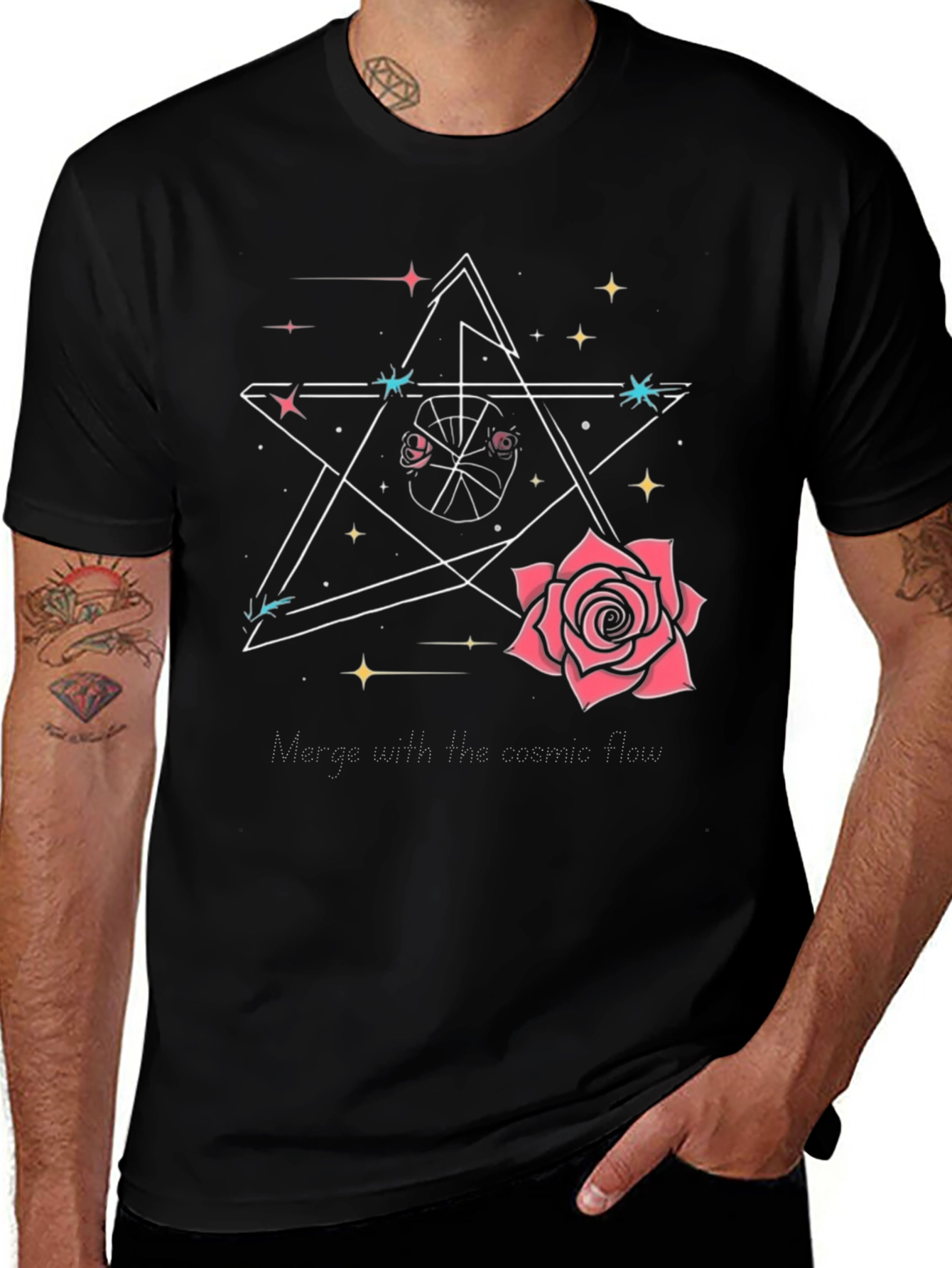 Cosmic Rose Star Black Graphic Tee