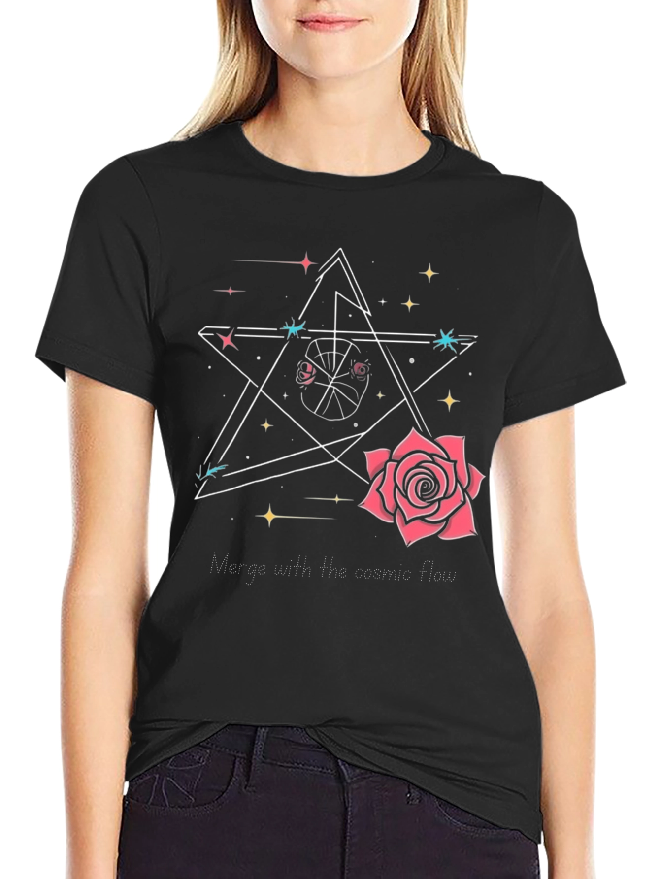 Cosmic Rose Star Black Graphic Tee