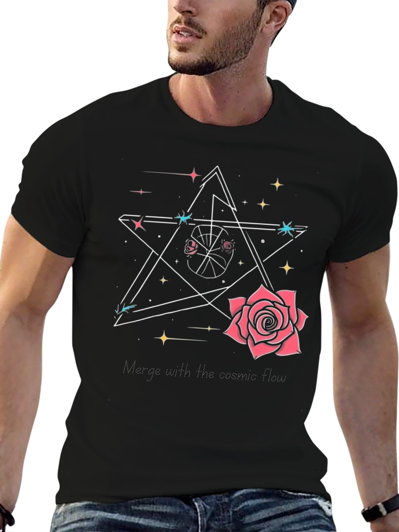 Cosmic Rose Star Black Graphic Tee