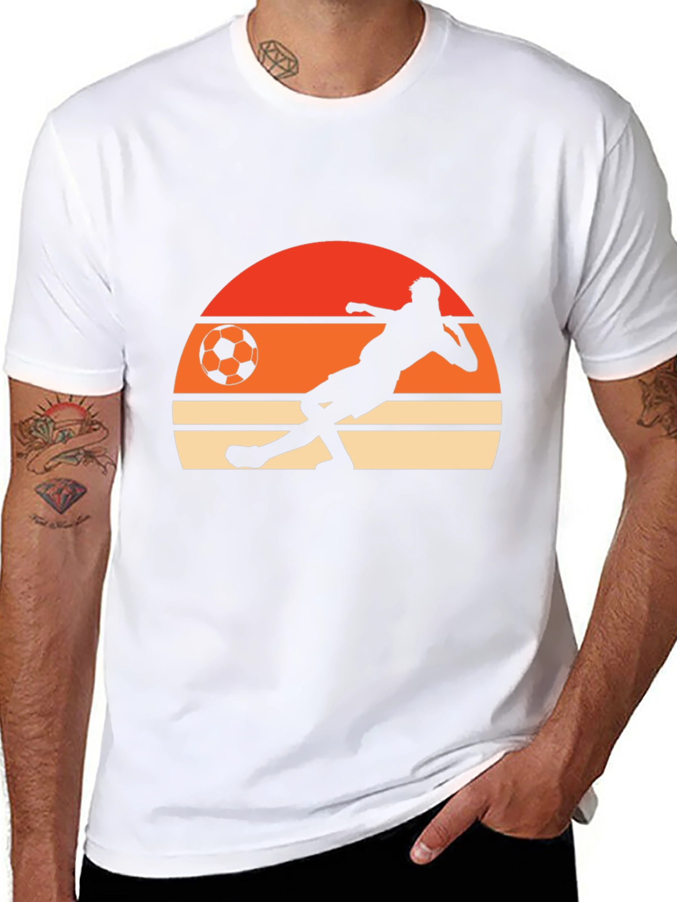 Retro Soccer Player Graphic Tee - Black Cotton T-Shirt
