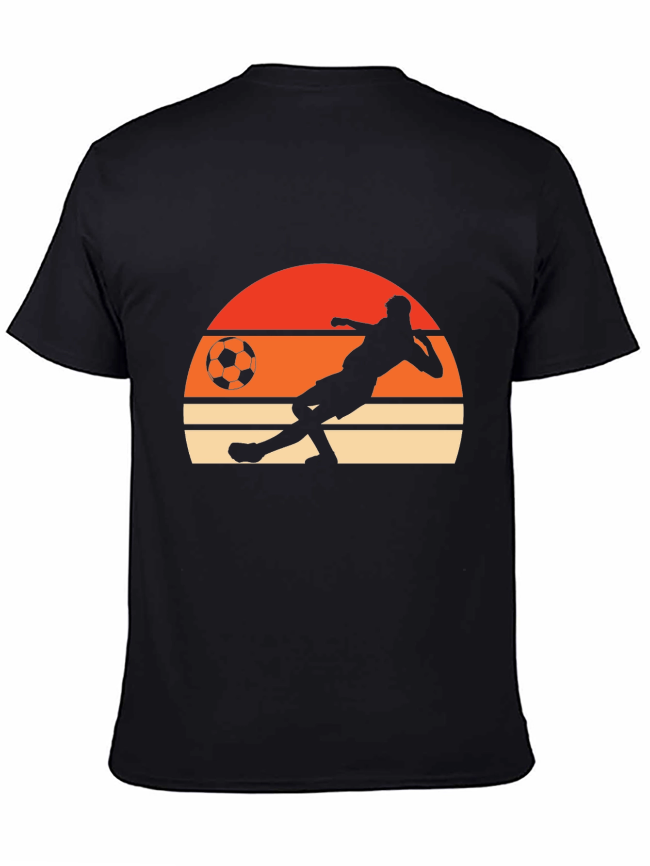 Retro Soccer Player Graphic Tee - Black Cotton T-Shirt