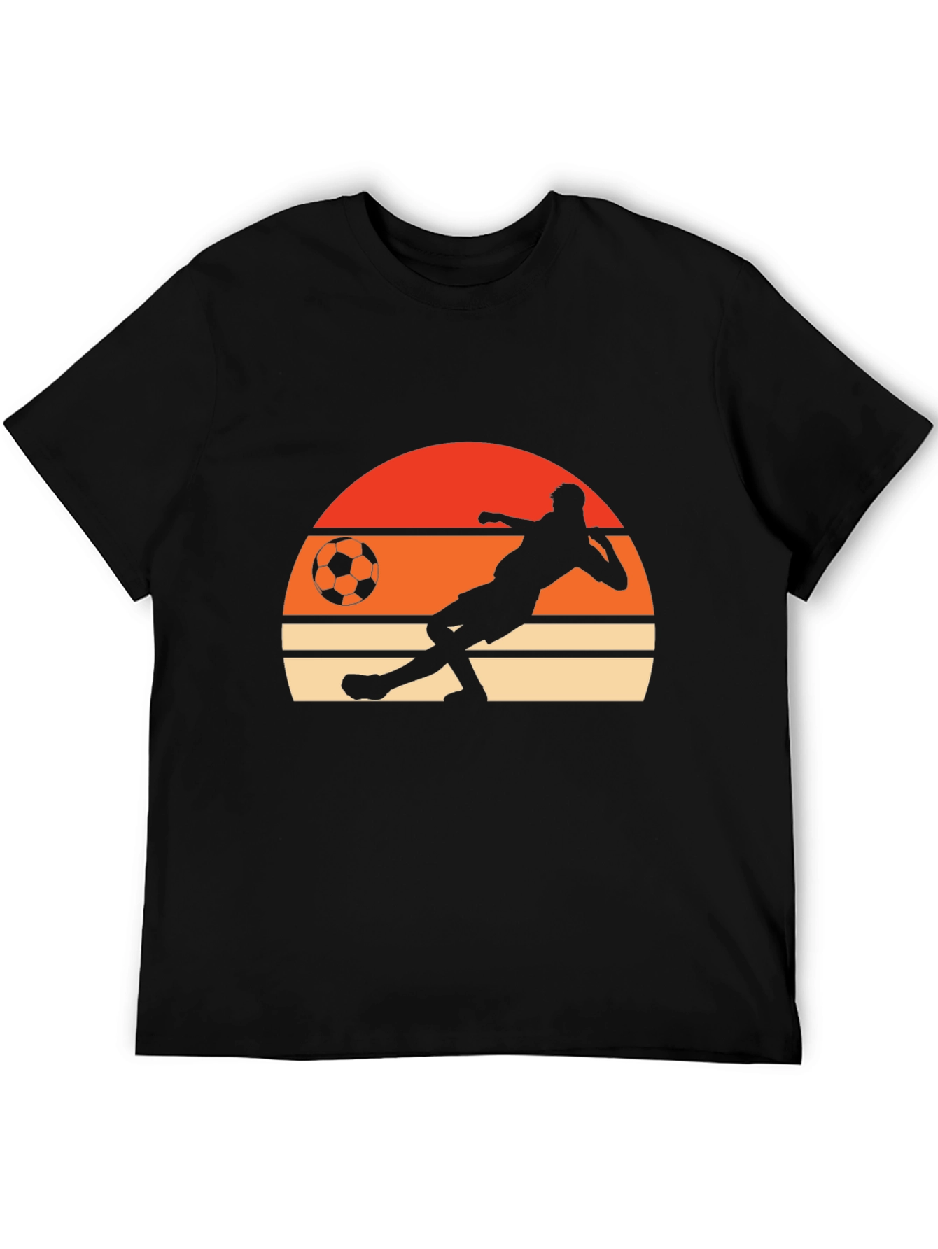 Retro Soccer Player Graphic Tee - Black Cotton T-Shirt
