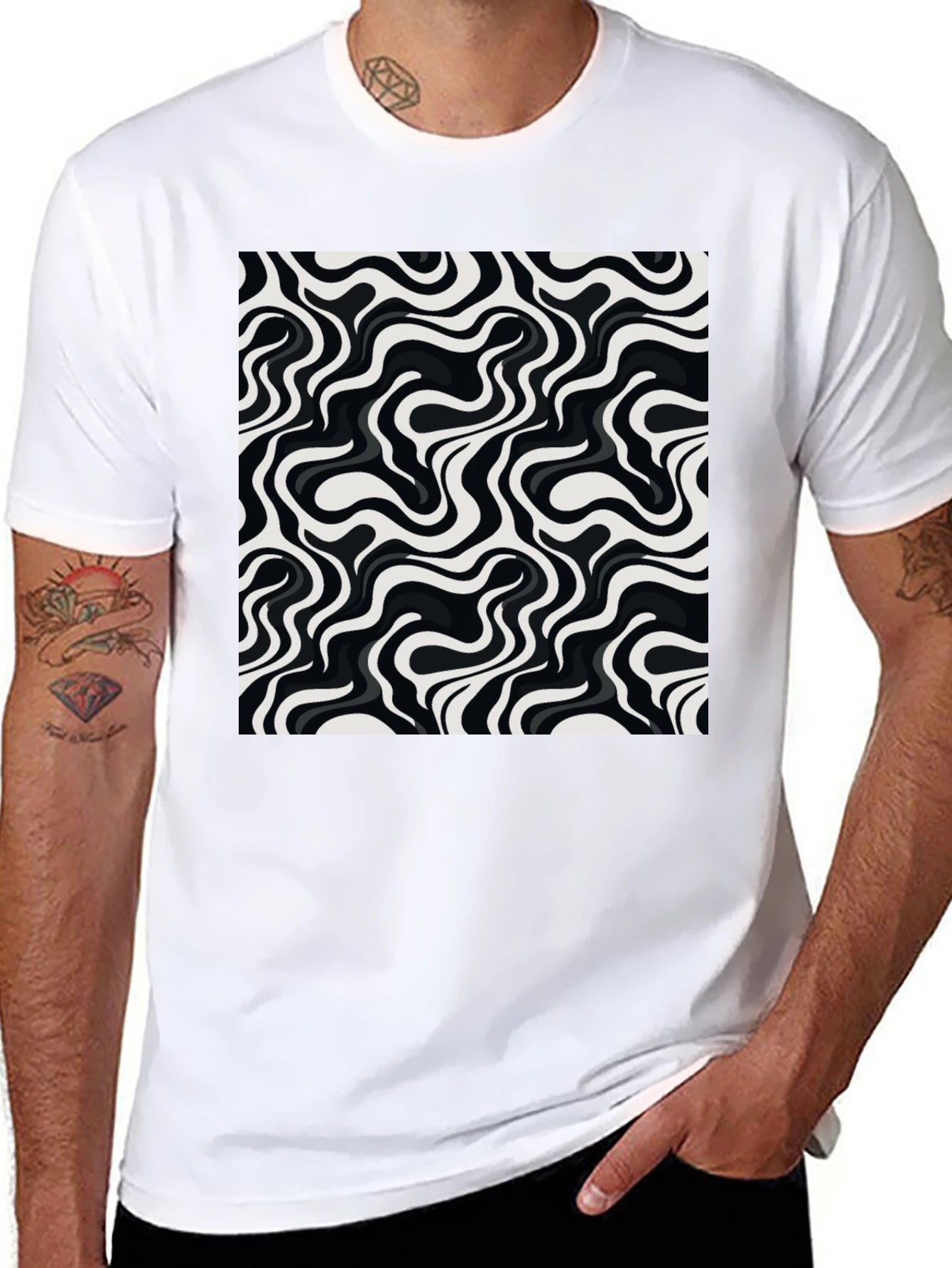 Abstract Wave Pattern Mens Graphic Tee - Black