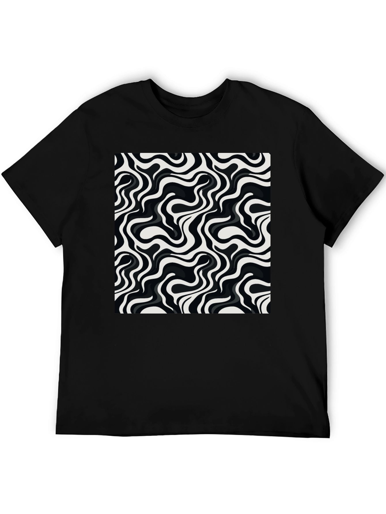 Abstract Wave Pattern Mens Graphic Tee - Black