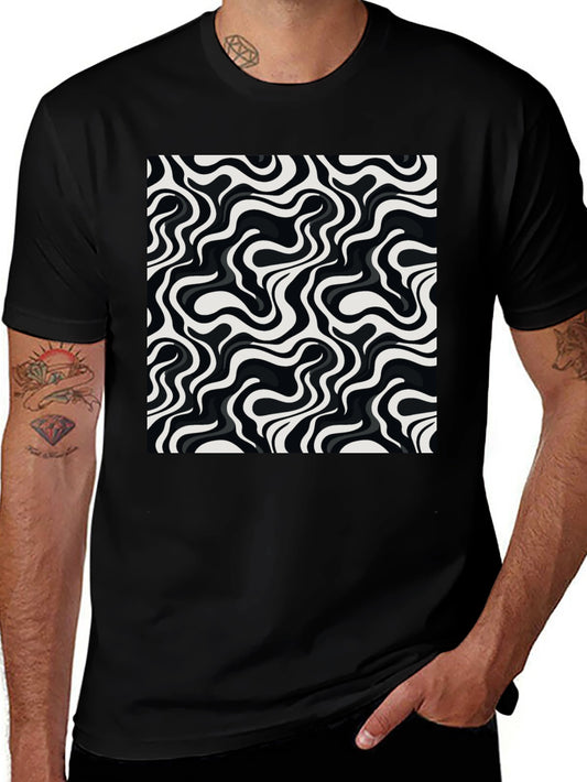 Abstract Wave Pattern Mens Graphic Tee - Black