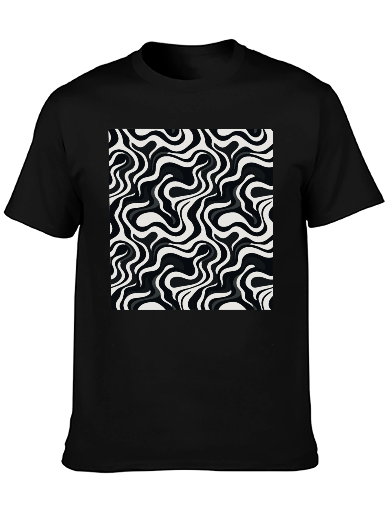 Abstract Wave Pattern Mens Graphic Tee - Black