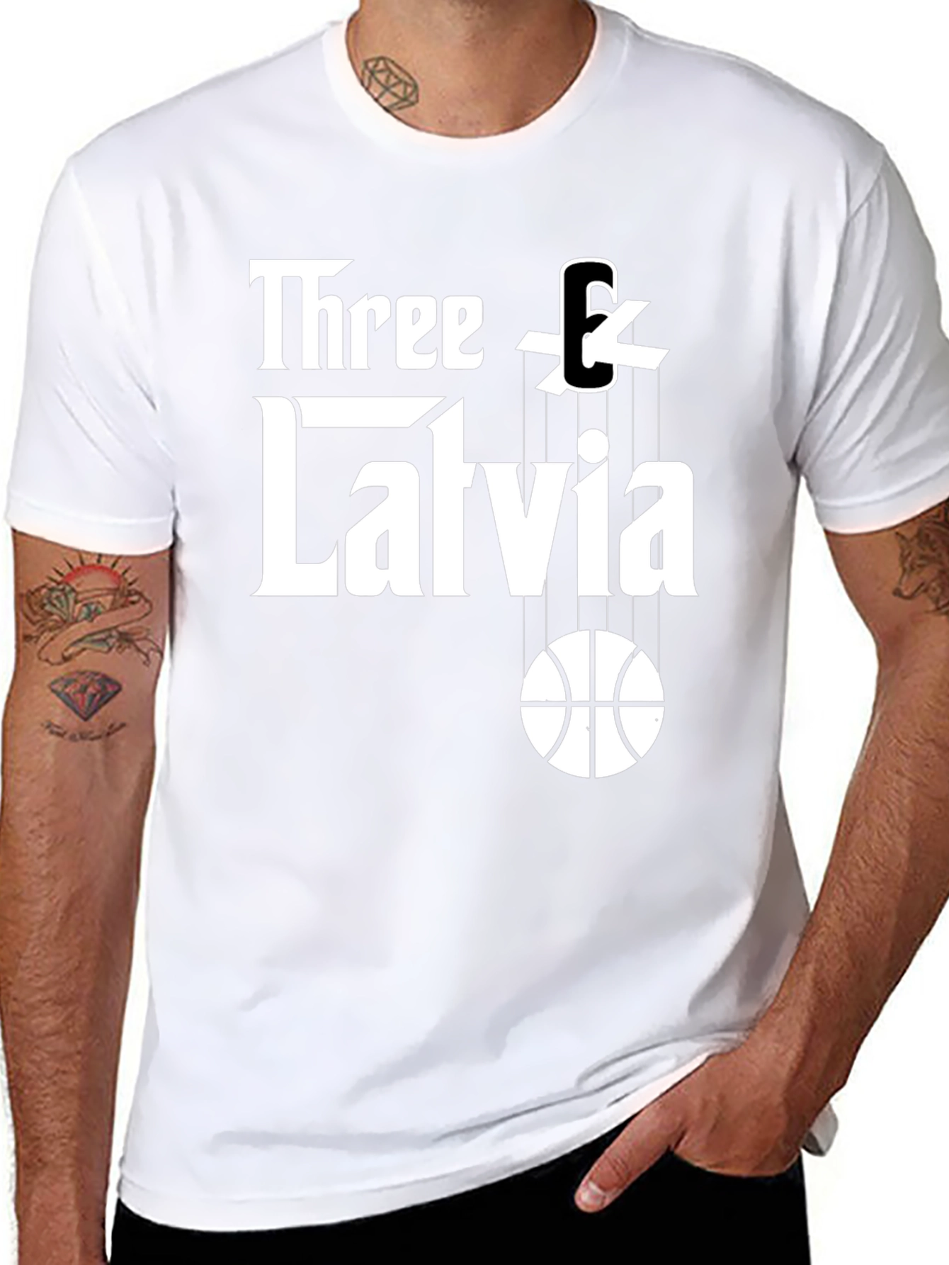 Three & Latvia Basketball Godfather-Style T-Shirt