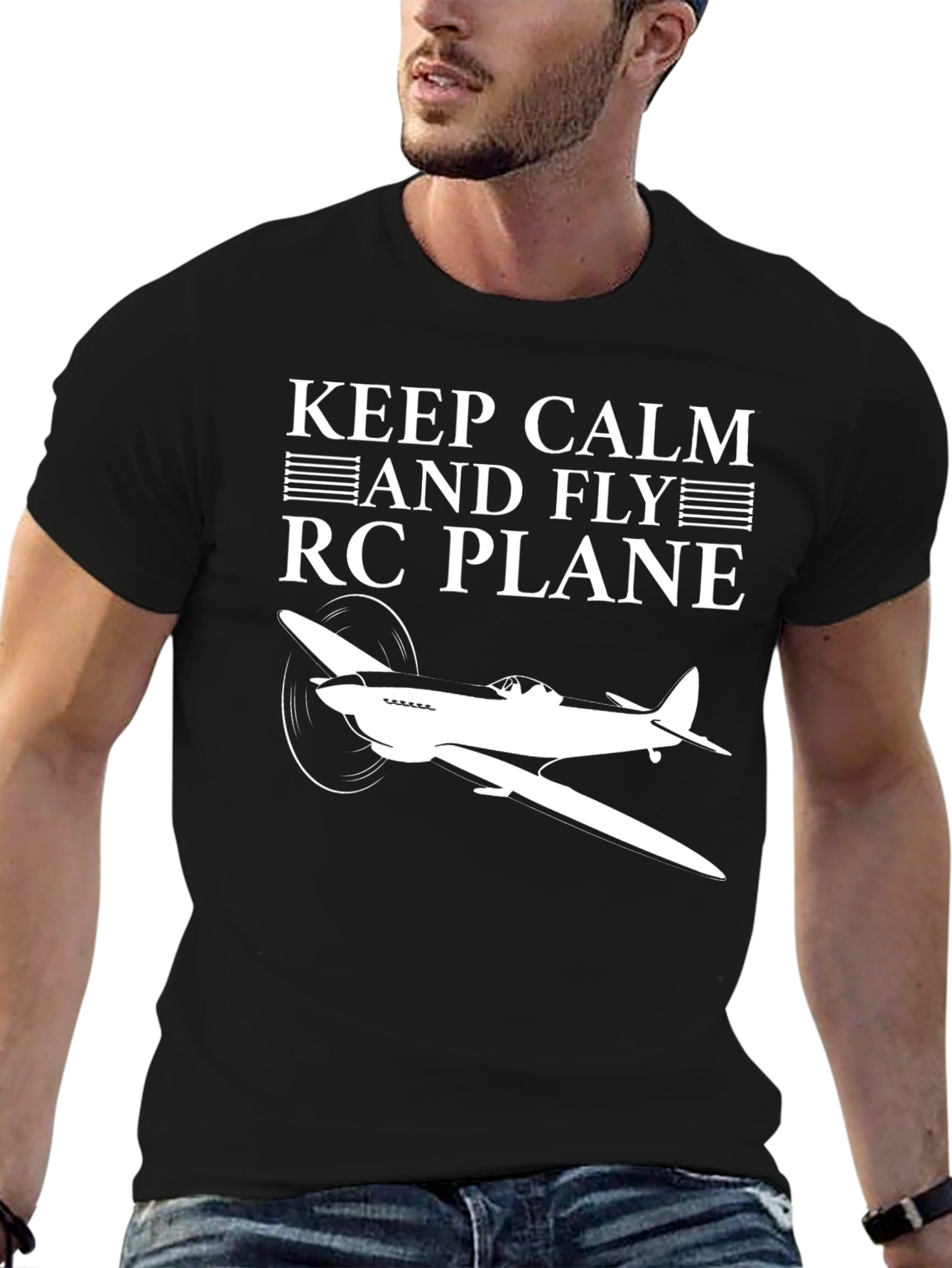 Keep Calm and Fly RC Plane Black T-Shirt