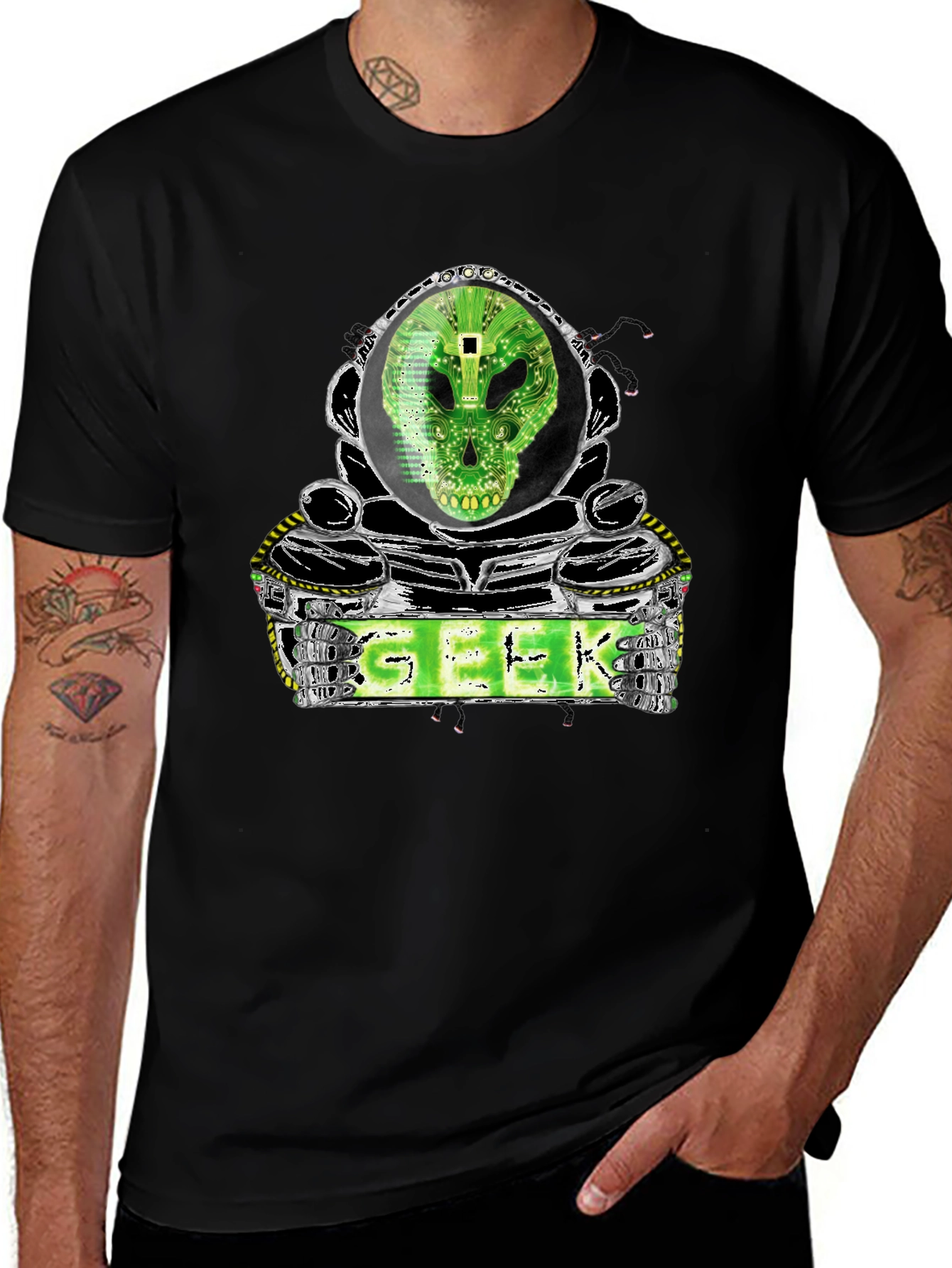 Geek Alien Tech Skull T-Shirt