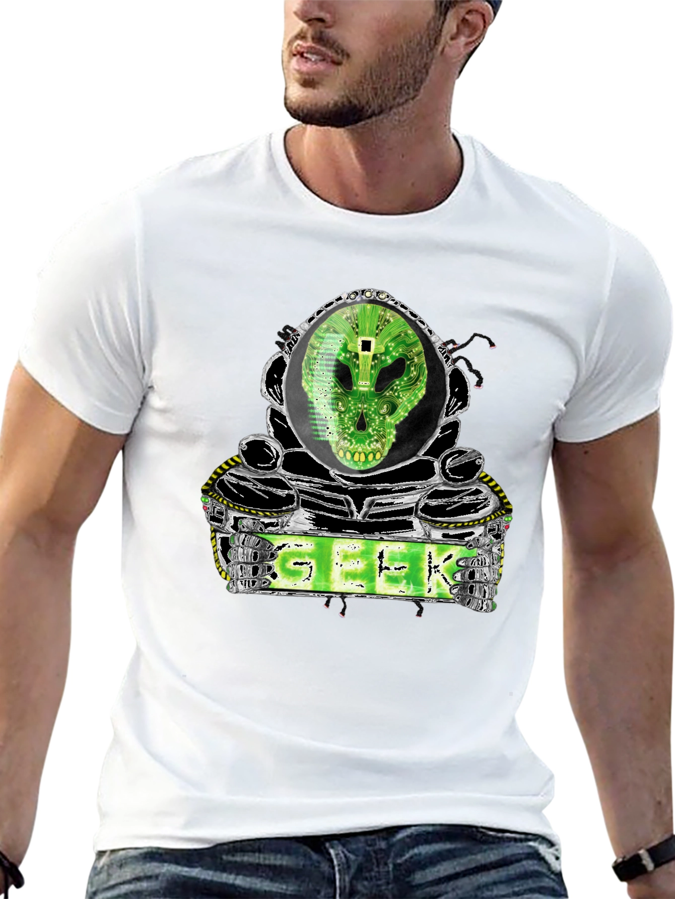 Geek Alien Tech Skull T-Shirt