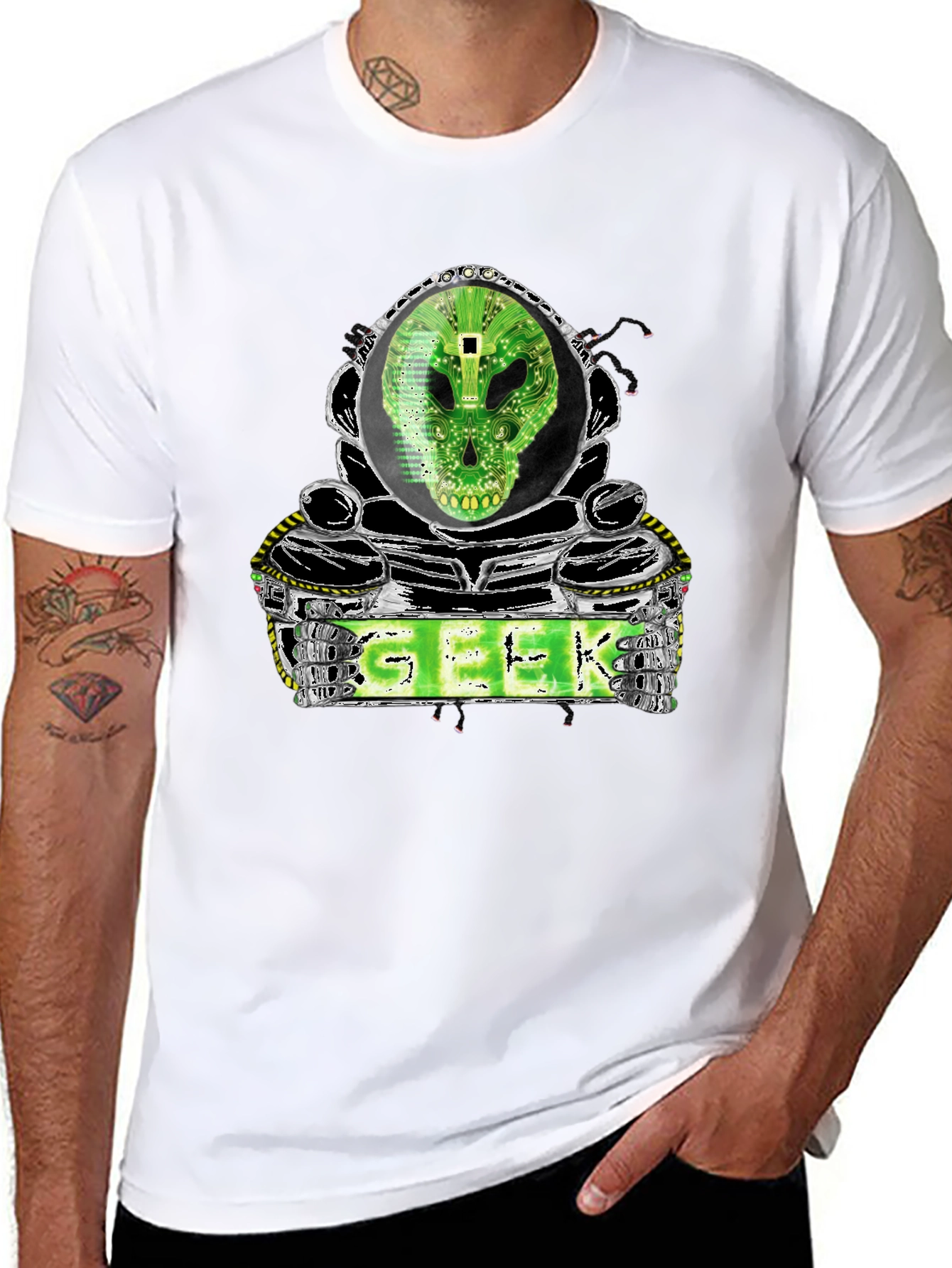 Geek Alien Tech Skull T-Shirt